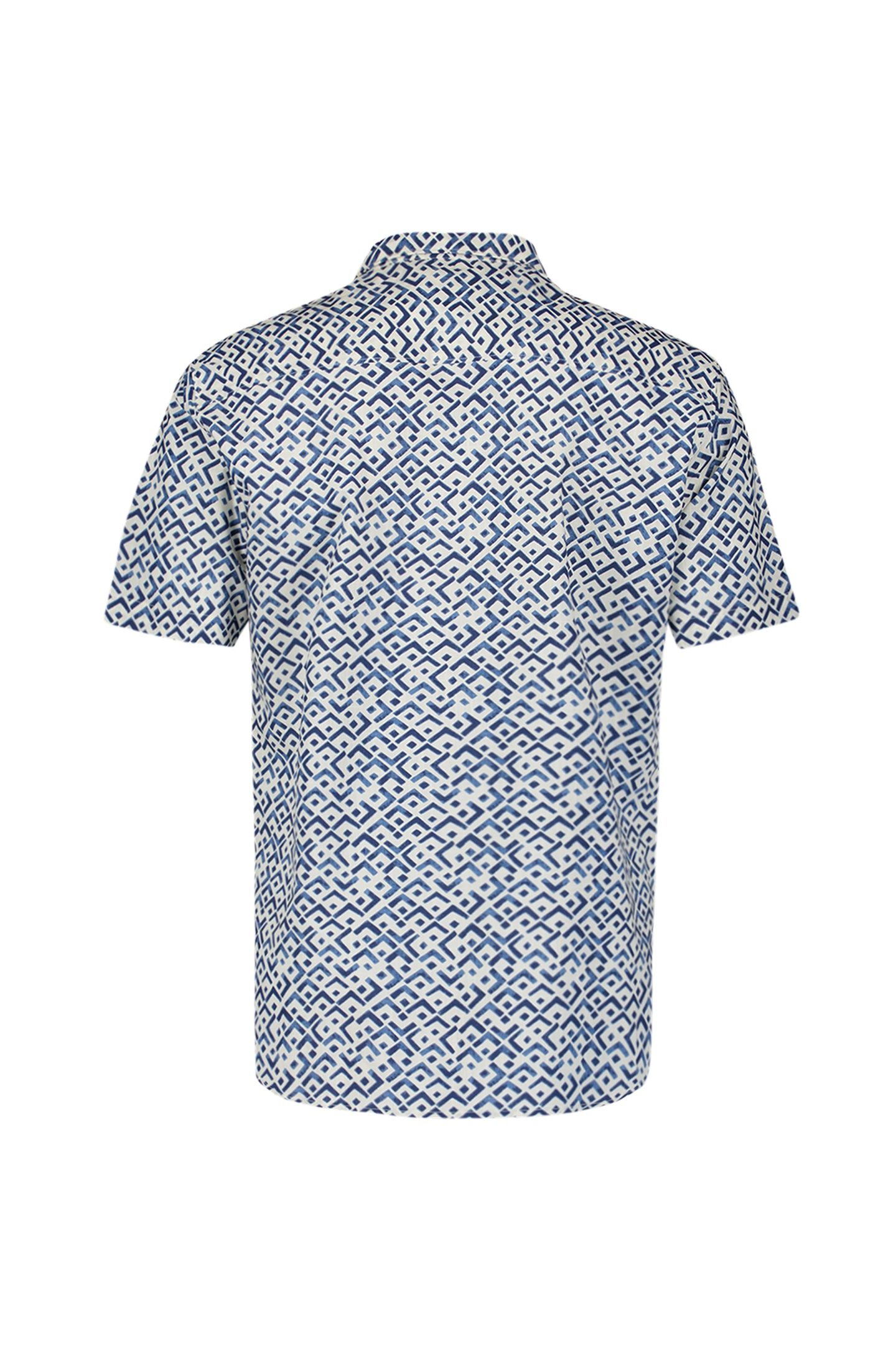 SHIRT SHORT SLEEVE REVERS COLLAR SLUB ALLOVER PRINTED INDIGO 5