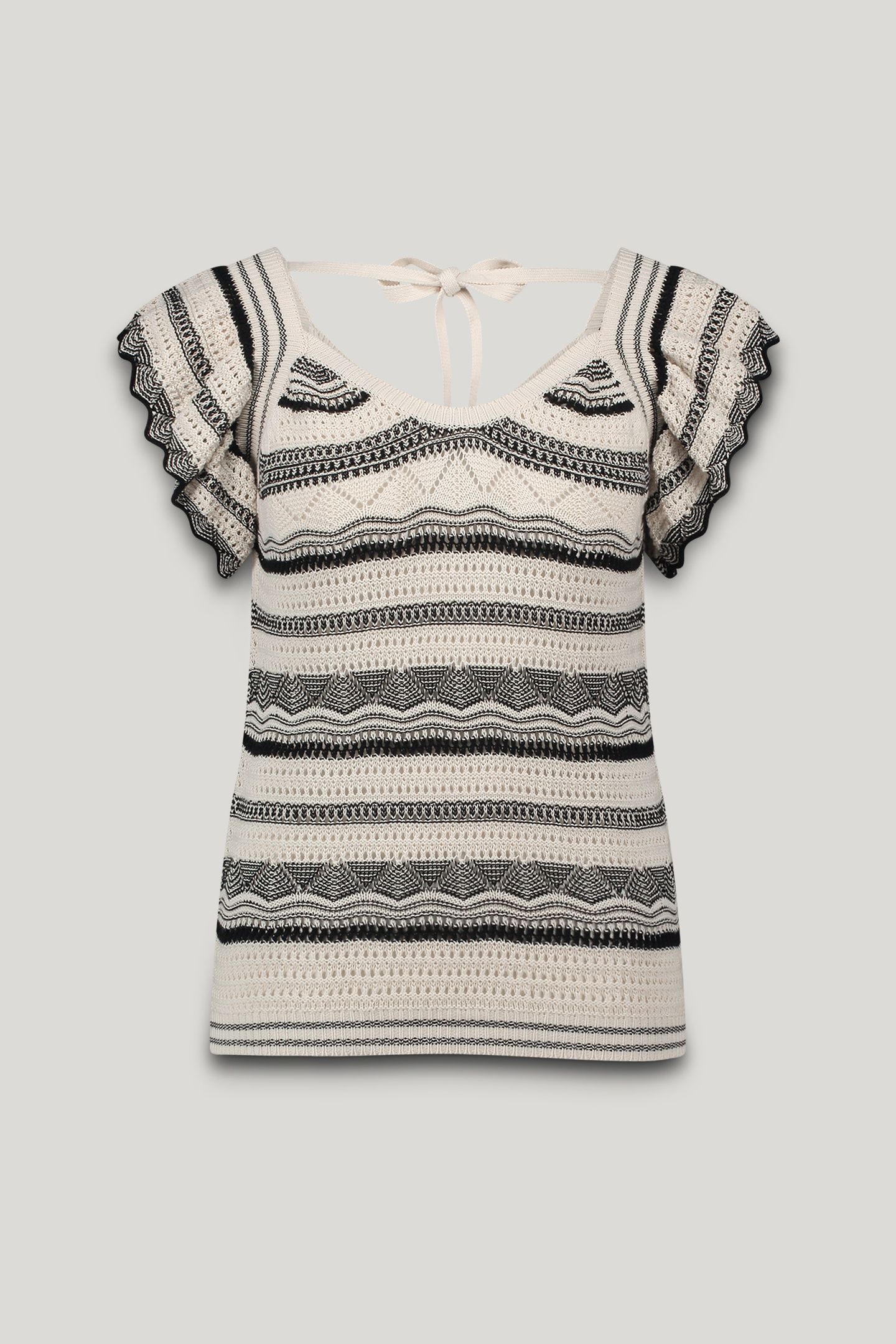 RUFFLE TOP COTTON AJOUR KNIT IVORY 3