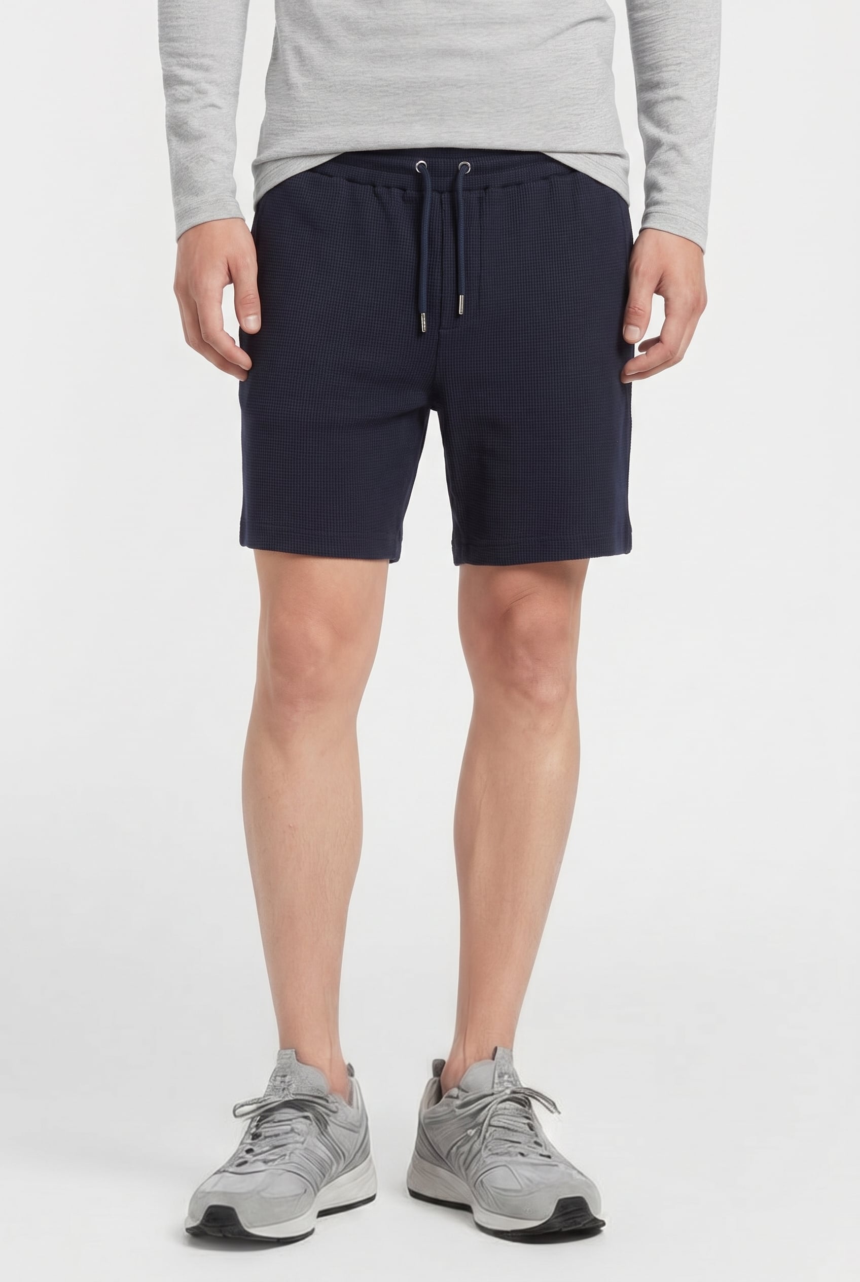 TEXTURED COTTON DRAWSTRING SHORT NAVY 1