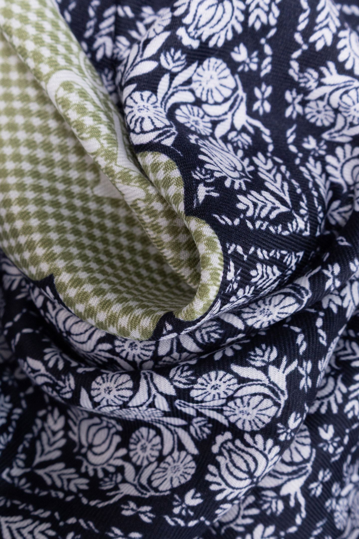 GINGHAM HEART AND FLORAL PRINT NAVY SCARF 6