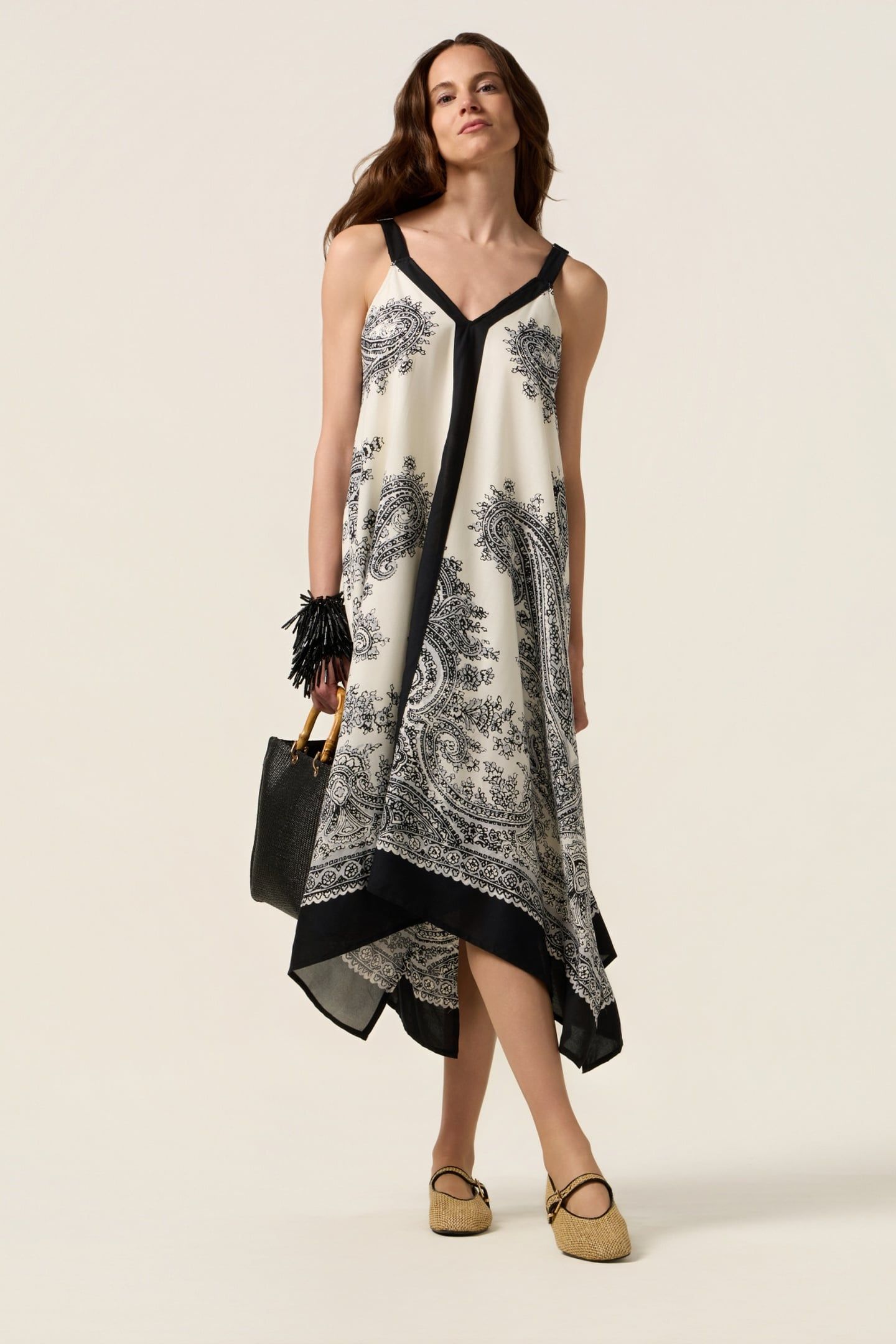 PATTERNED VISCOSE DRESS BLACK 1