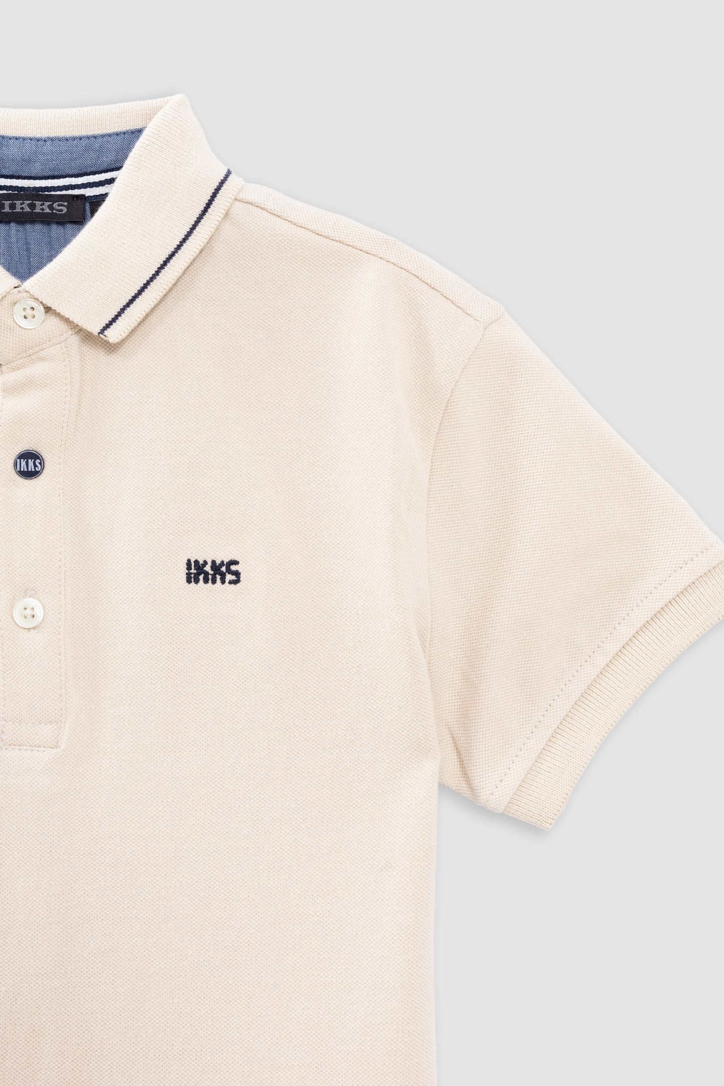 BEIGE ORGANIC COTTON POLO SHIRT WITH STRIPED COLLAR 2