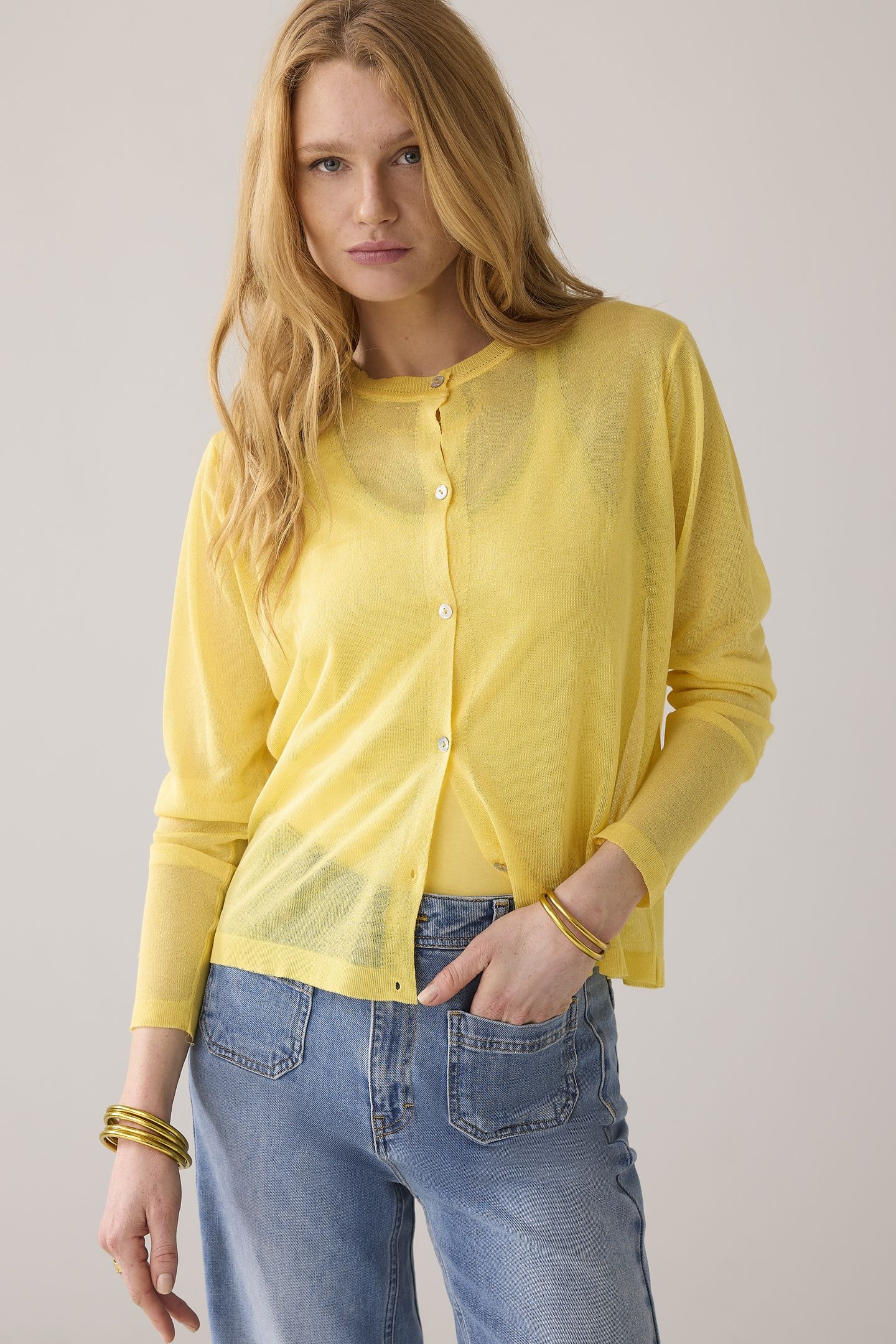 SHORT CARDIGAN REFINED VISCOSE BLEND KNIT YELLOW 2