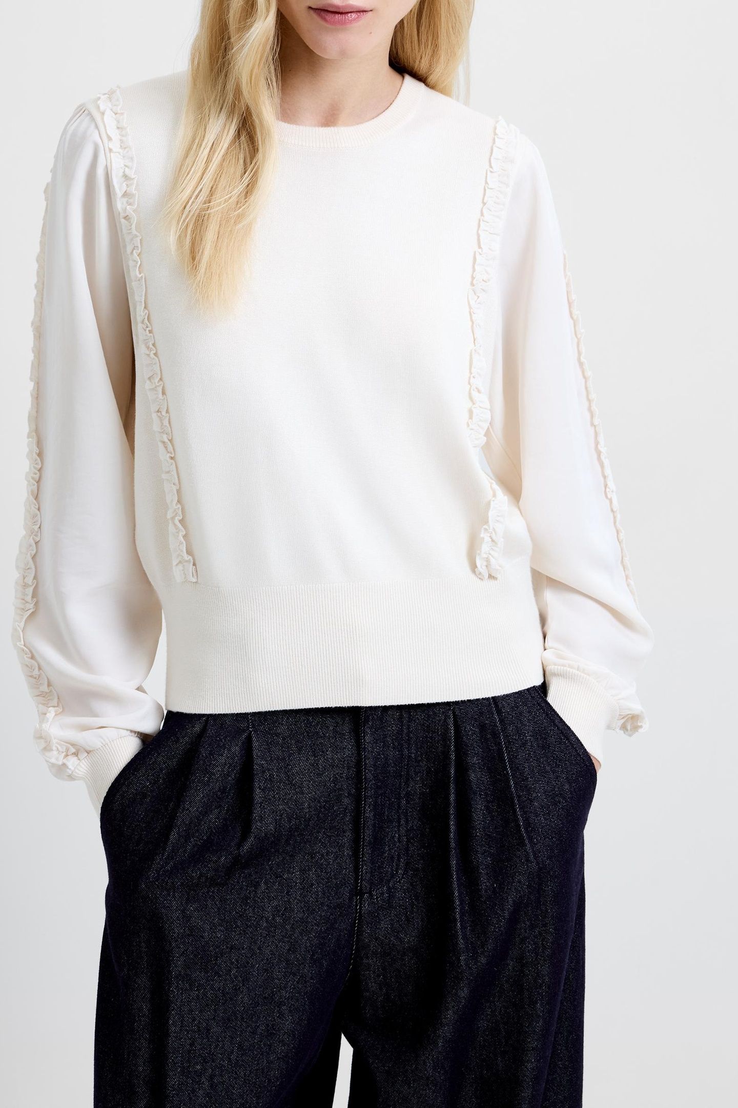 KRISTA MIX RUFFLE SLV JUMPER PORCELAIN CREAM 1