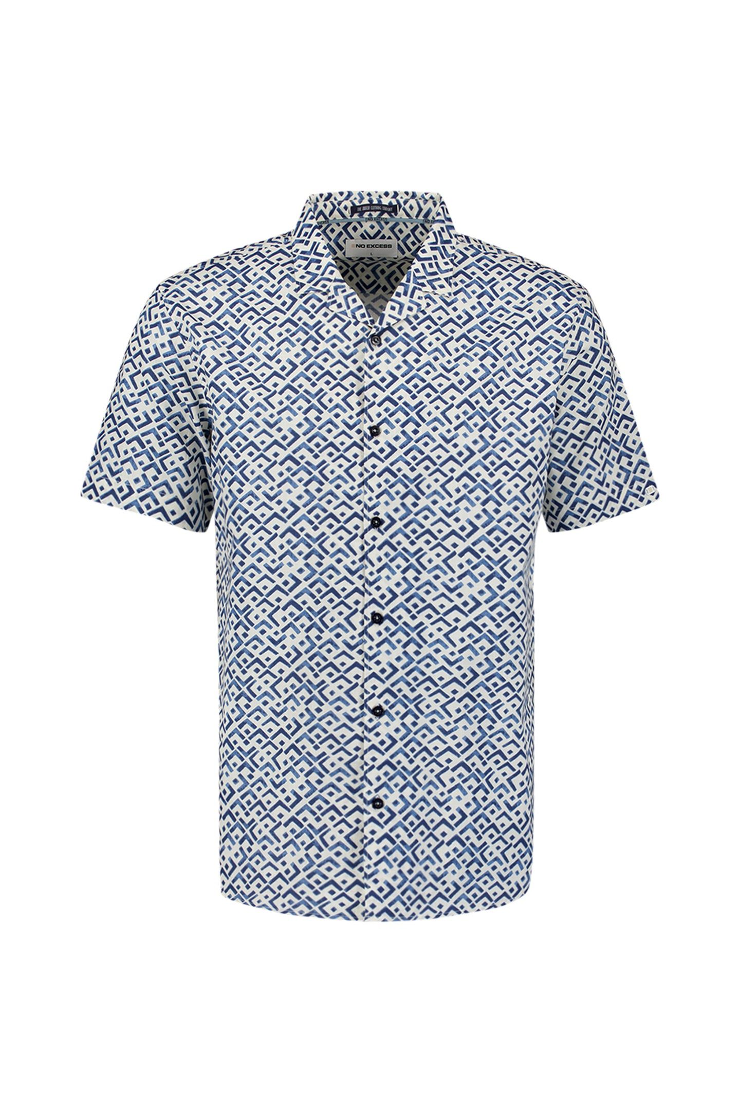 SHIRT SHORT SLEEVE REVERS COLLAR SLUB ALLOVER PRINTED INDIGO 3