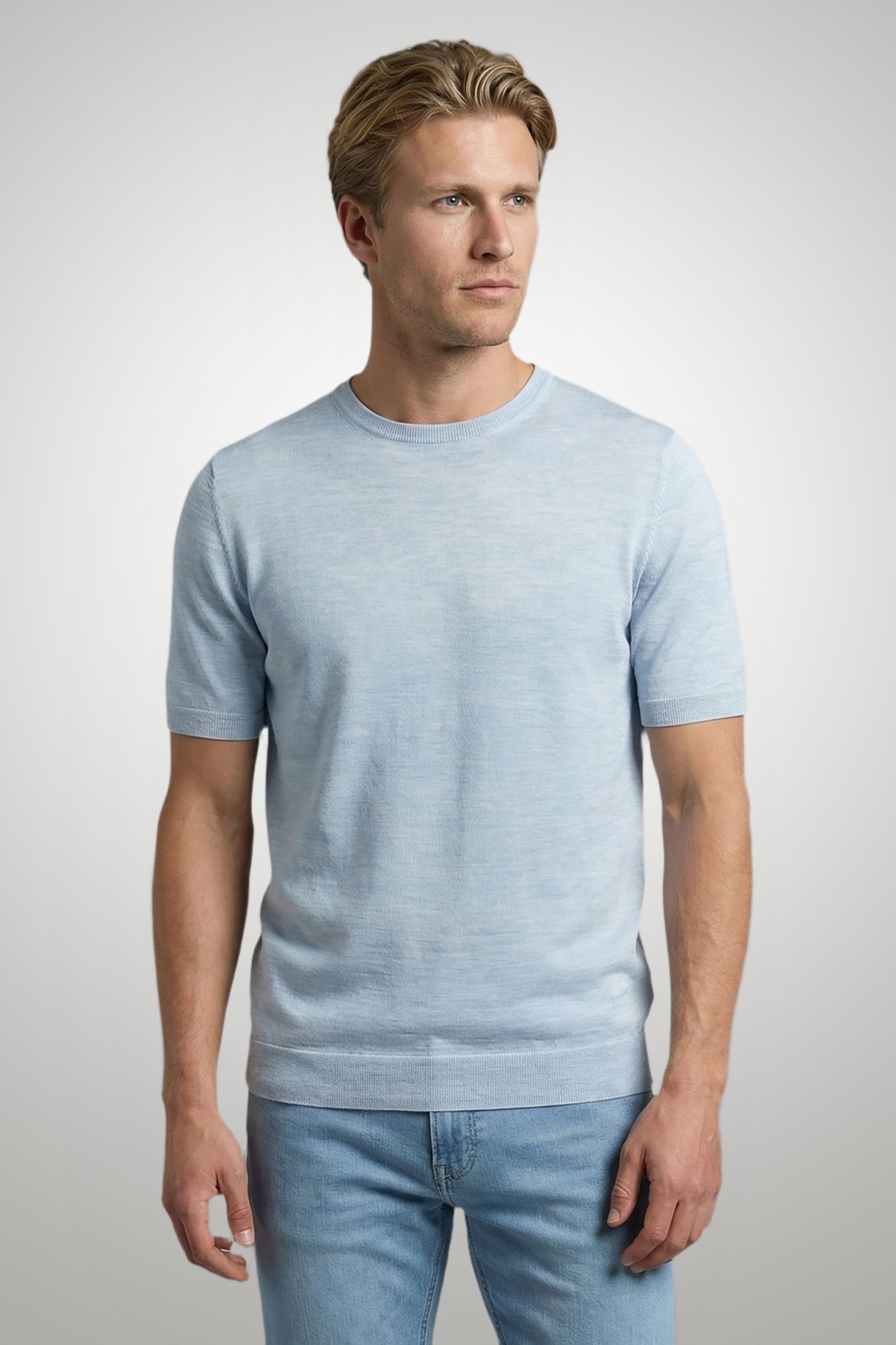 EXTRA FINE MERINO T-SHIRT LIGHT BLUE 1