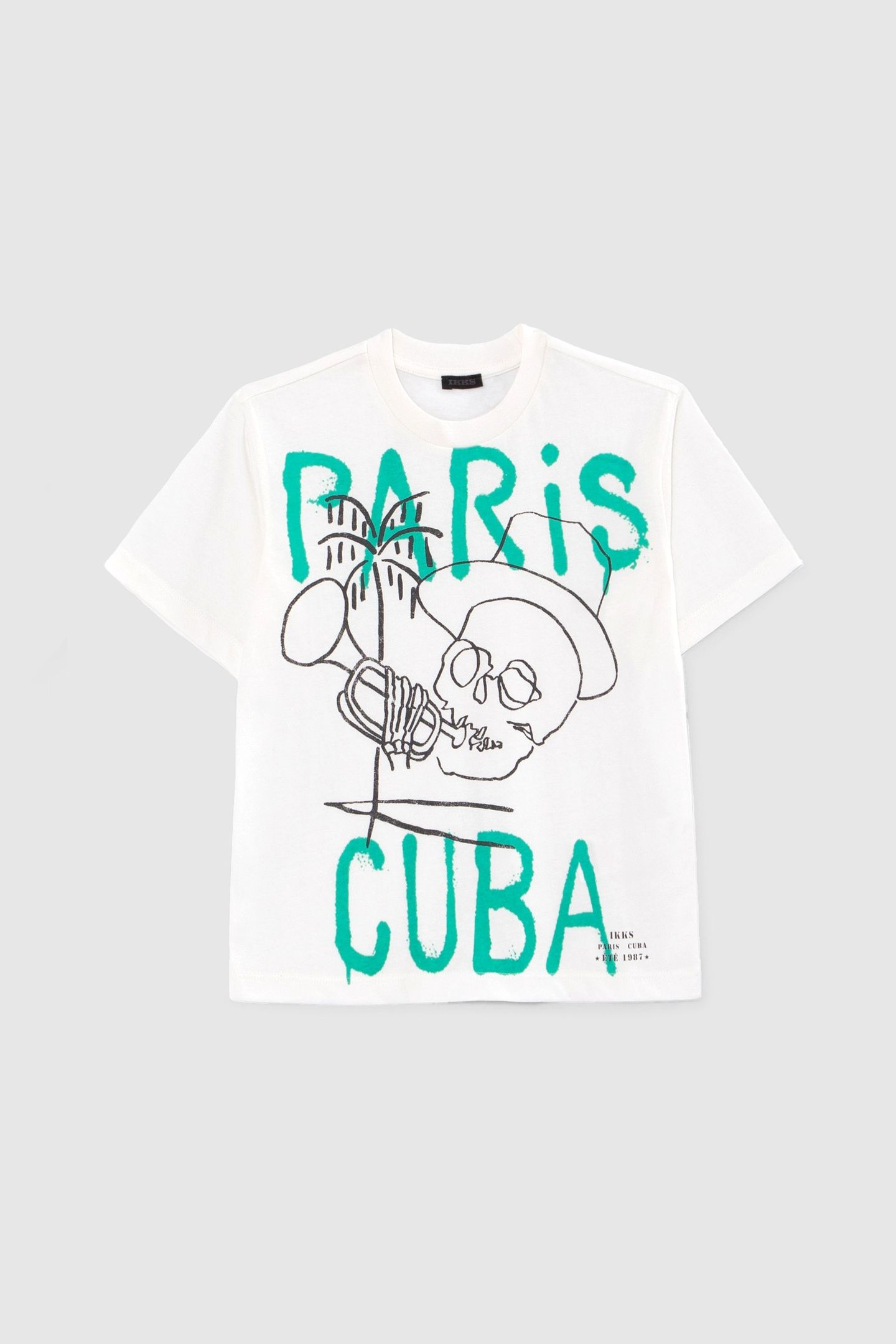 BOYS' WHITE ORGANIC COTTON T-SHIRT, TRUMPET PLAYER IMAGE 2