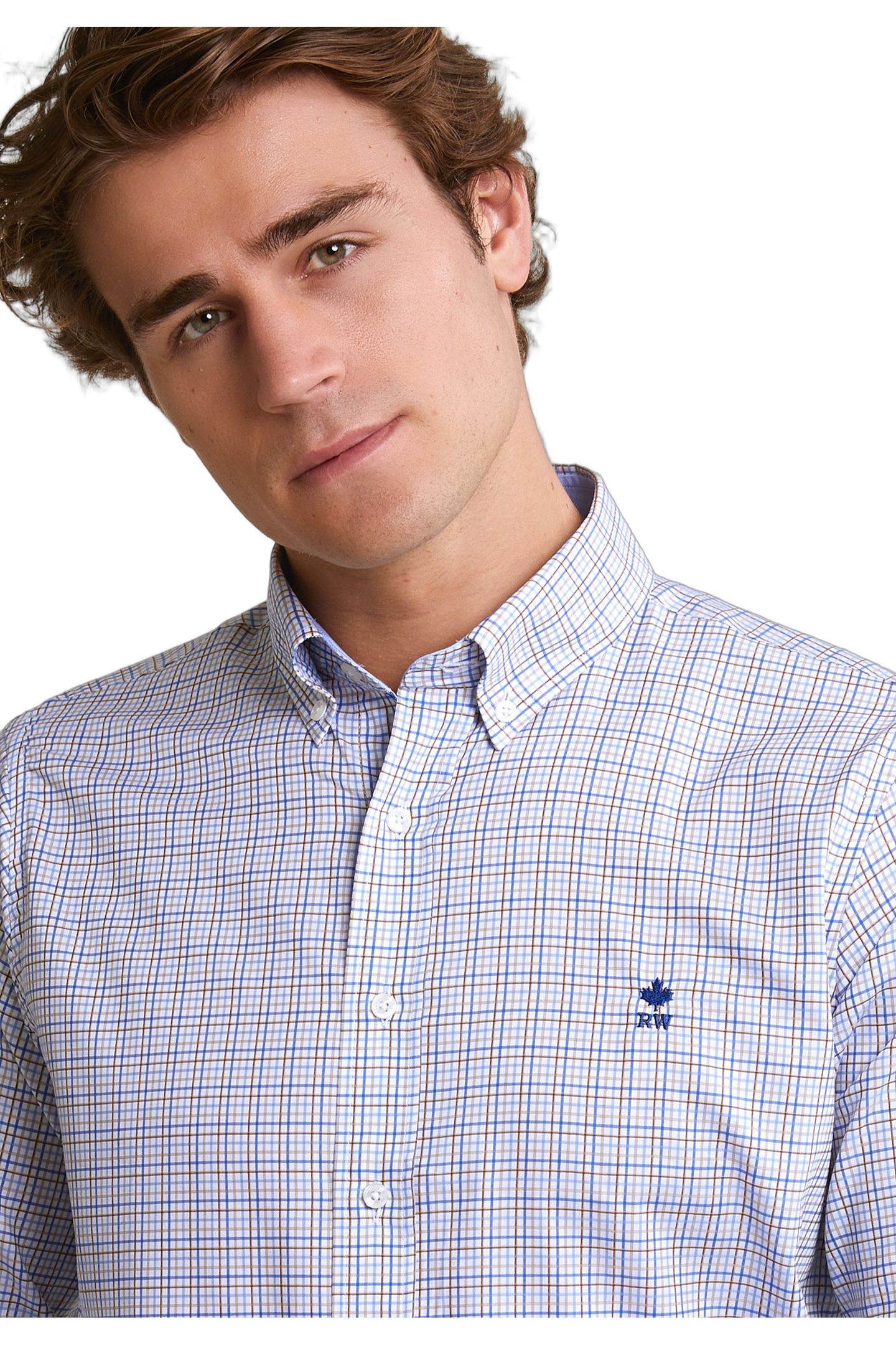 CUSTOM FIT CHECKED SHIRT BLUE/BEIGE 2