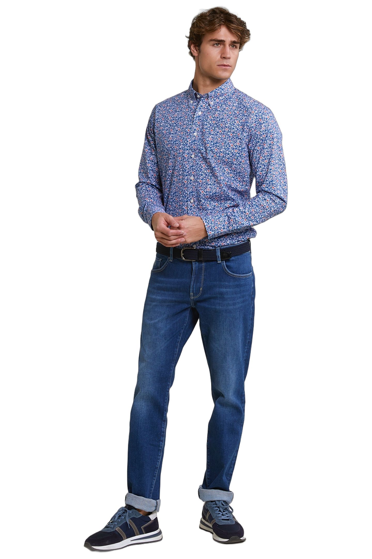 SLIM FIT FLORAL SHIRT BLUE/RED 2