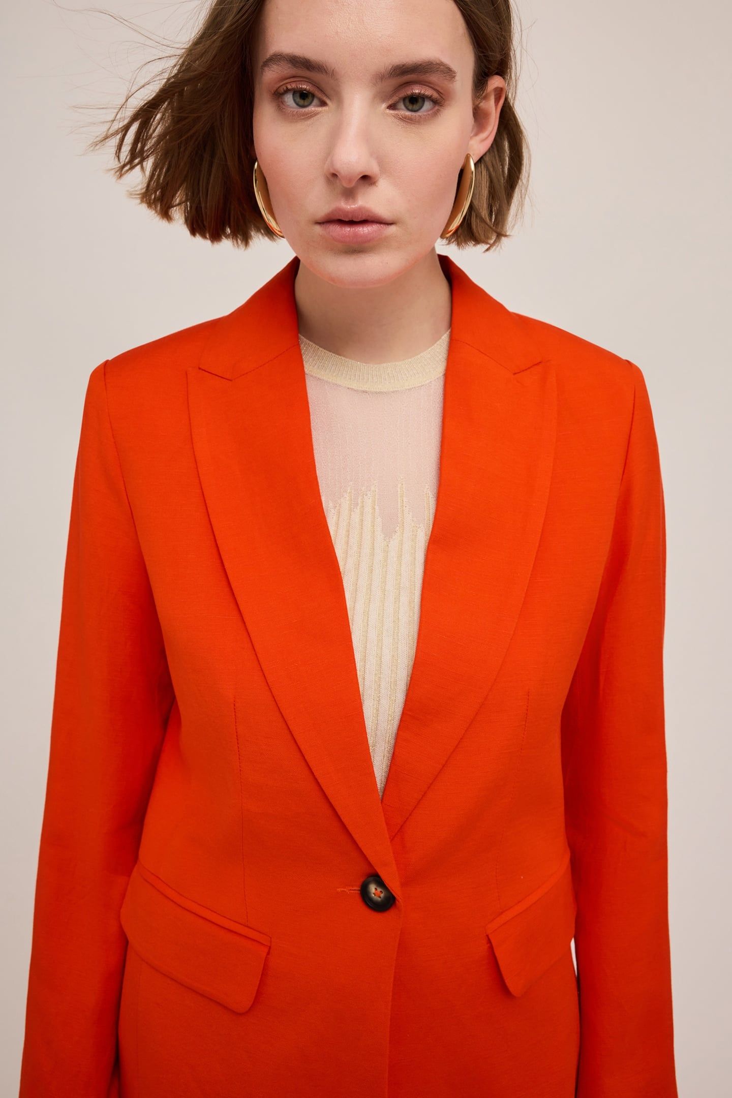 SINGLE-BREASTED LINEN-BLEND BLAZER RED 2