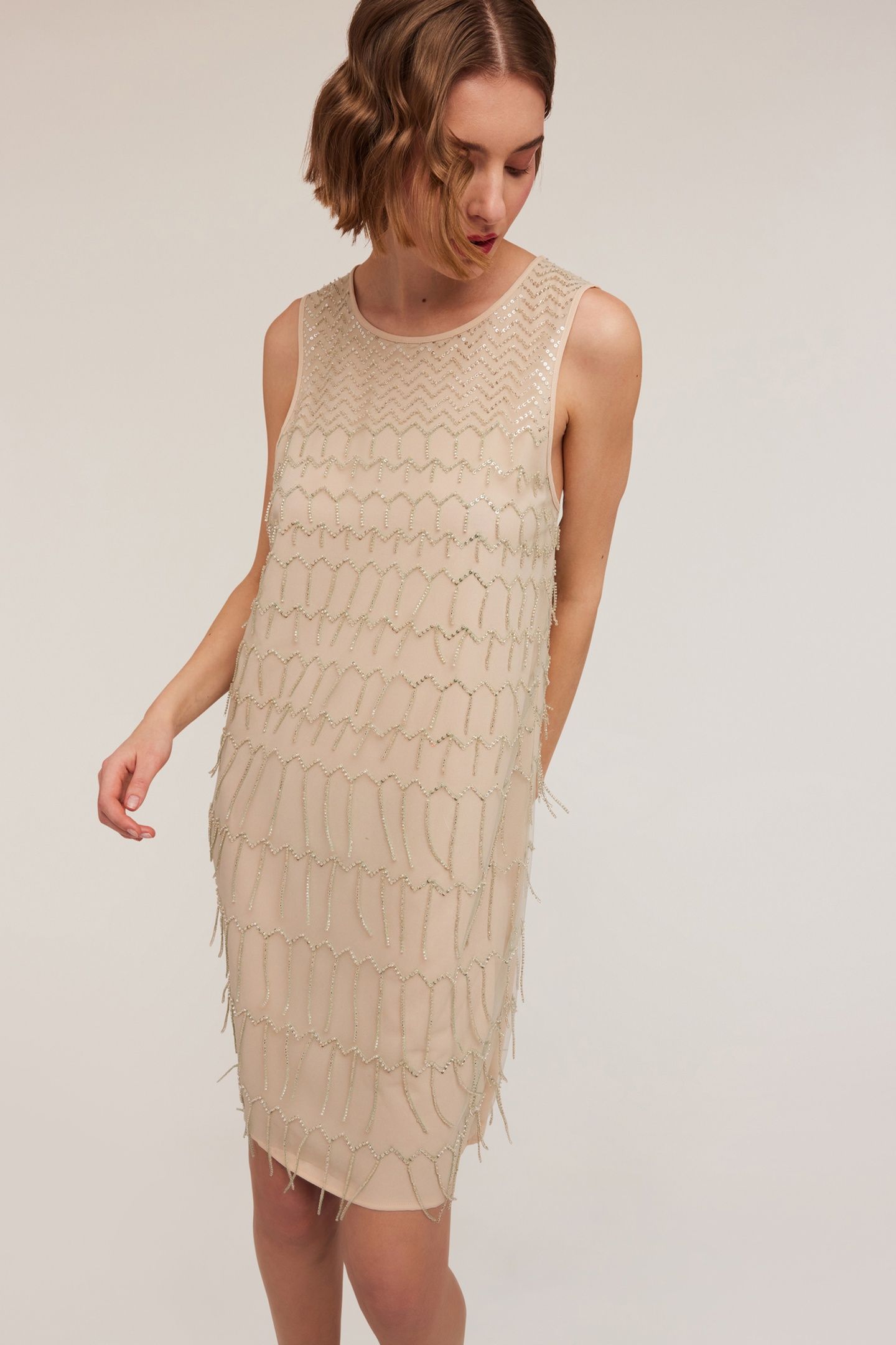 EMBROIDERED DRESS WITH FRINGES BEIGE 3