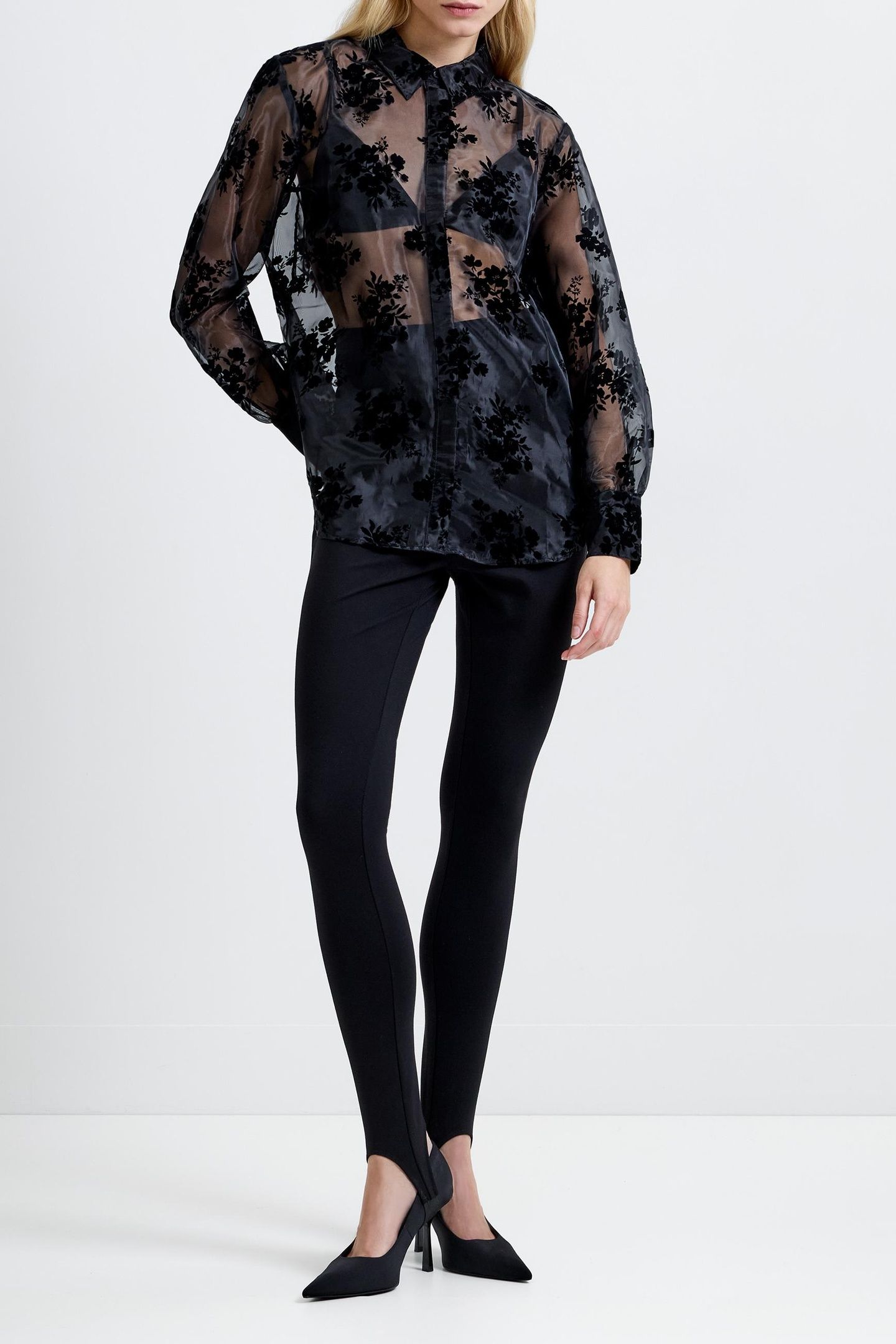 MIKA FLOCKED ORGANZA SHIRT BLACK 2