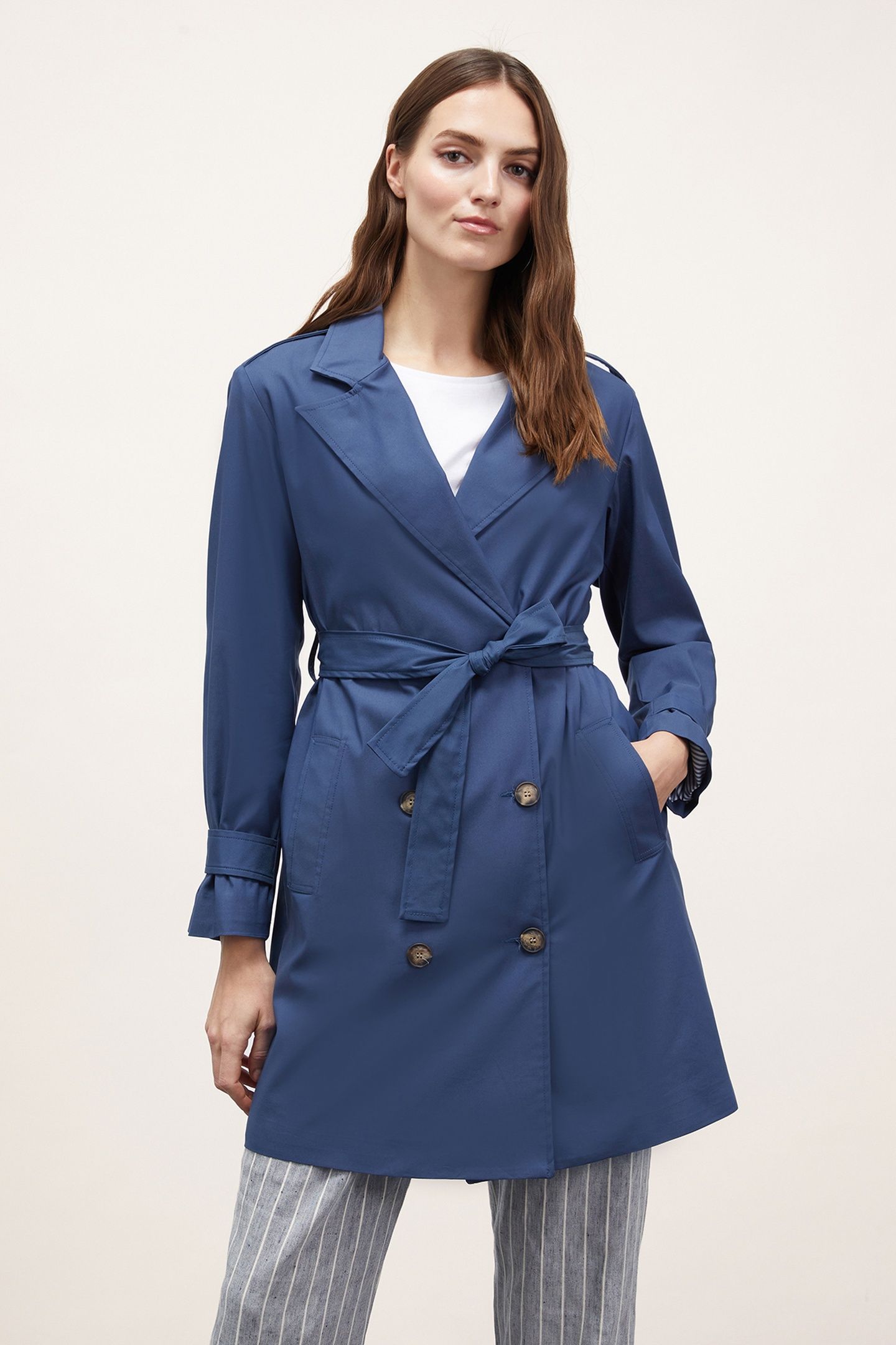 SHORT DOUBLE-BREASTED TRENCH COAT BLUE 1