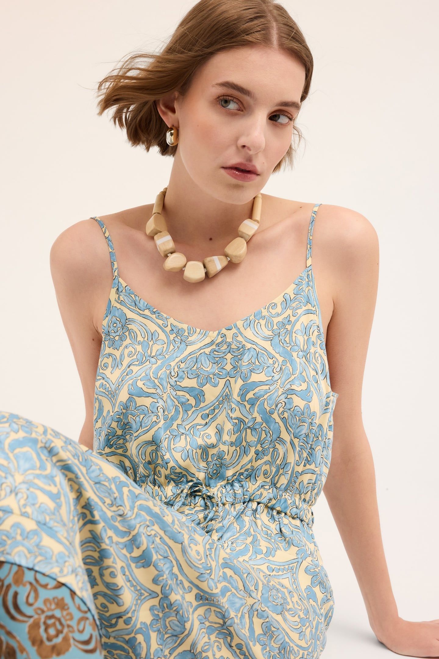PRINTED SATIN SUMMER DRESS LIGHT BLUE 3