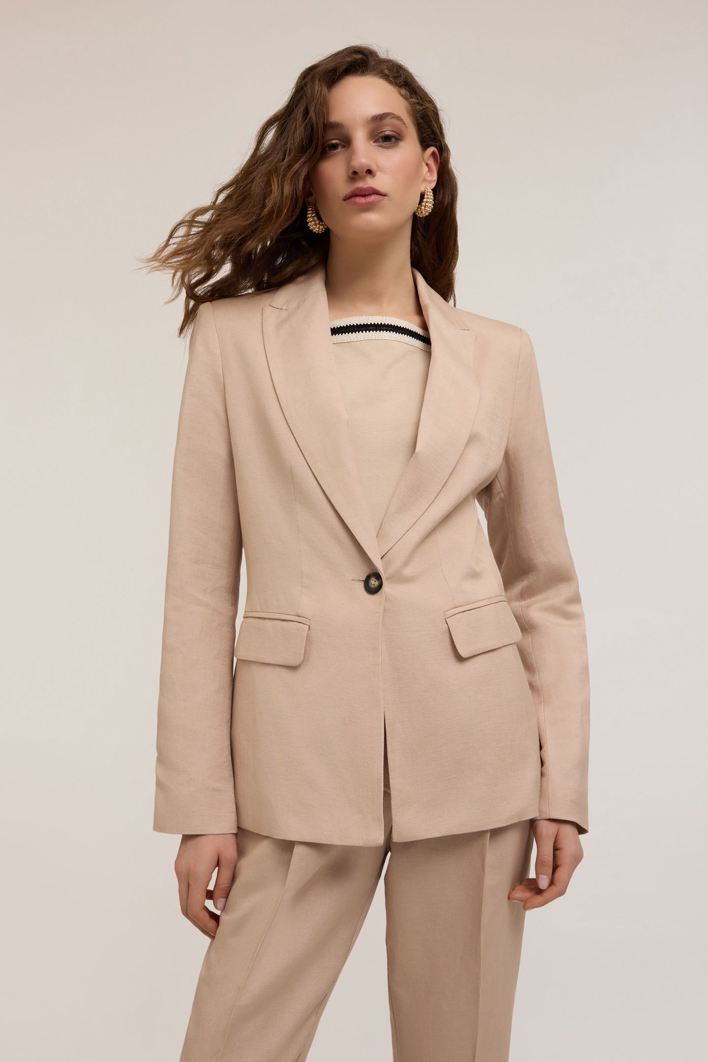 SINGLE-BREASTED LINEN-BLEND BLAZER BEIGE 1