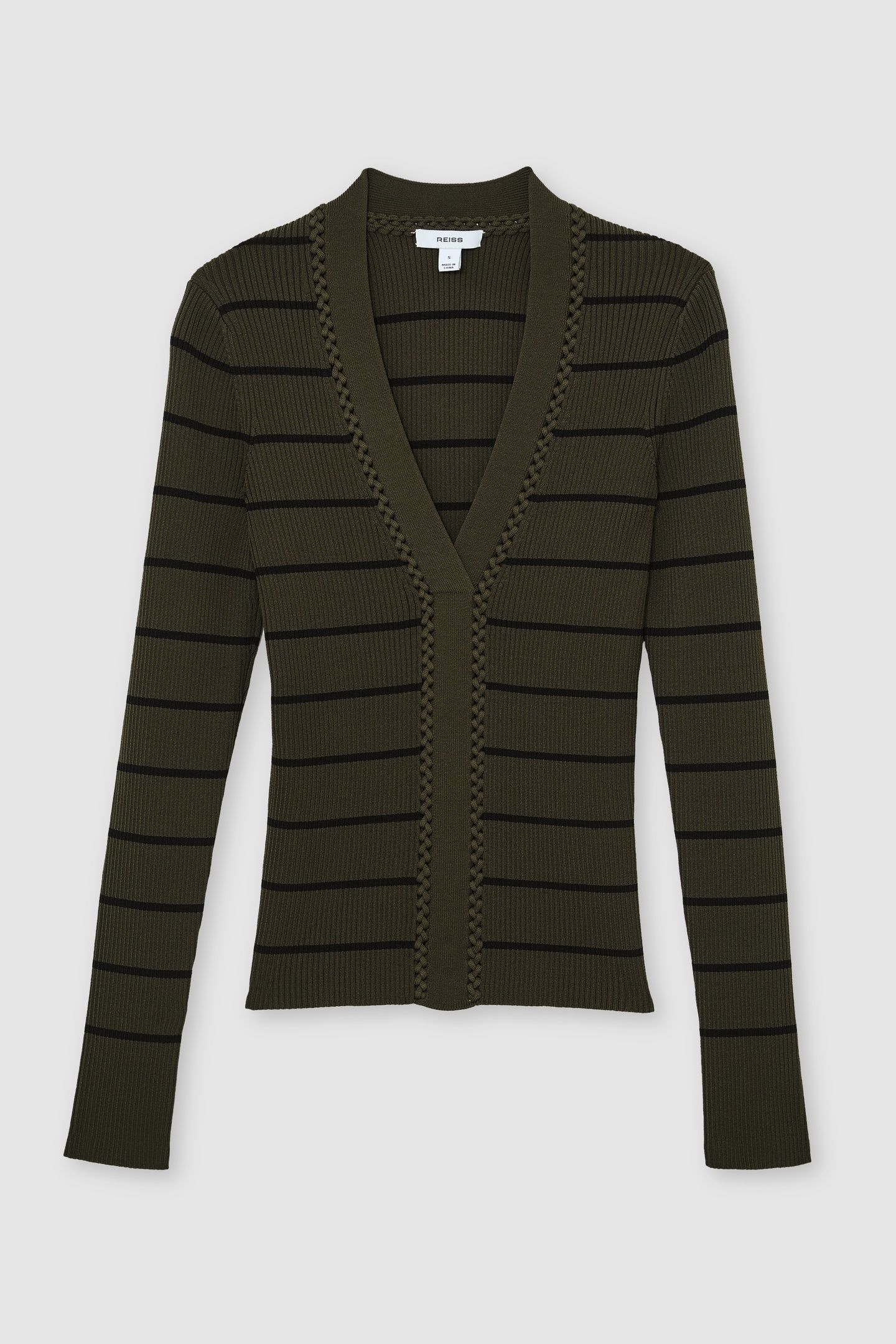 STRIPED CRAFT STITCH TOP KHAKI GREEN/BLACK 4