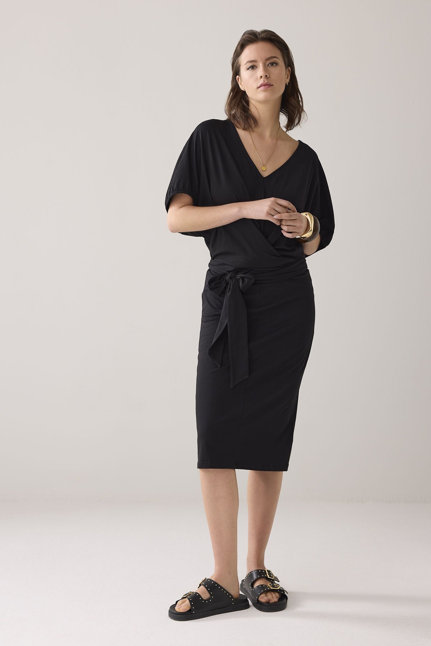 WRAP DRESS SOLID JERSEY BLACK 1