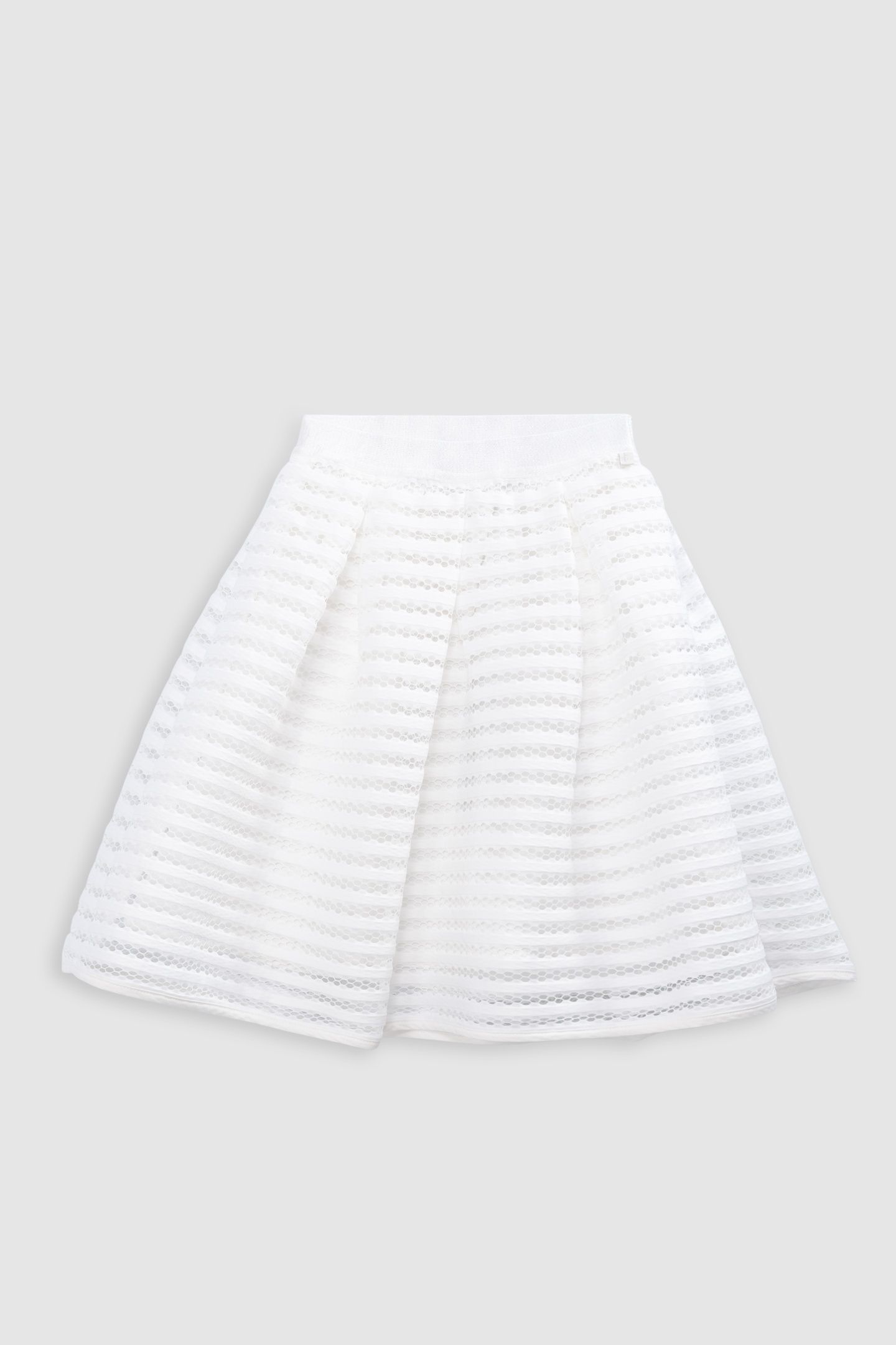 WHITE SKATER SKIRT WITH OPENWORK LACE STRIPES 1