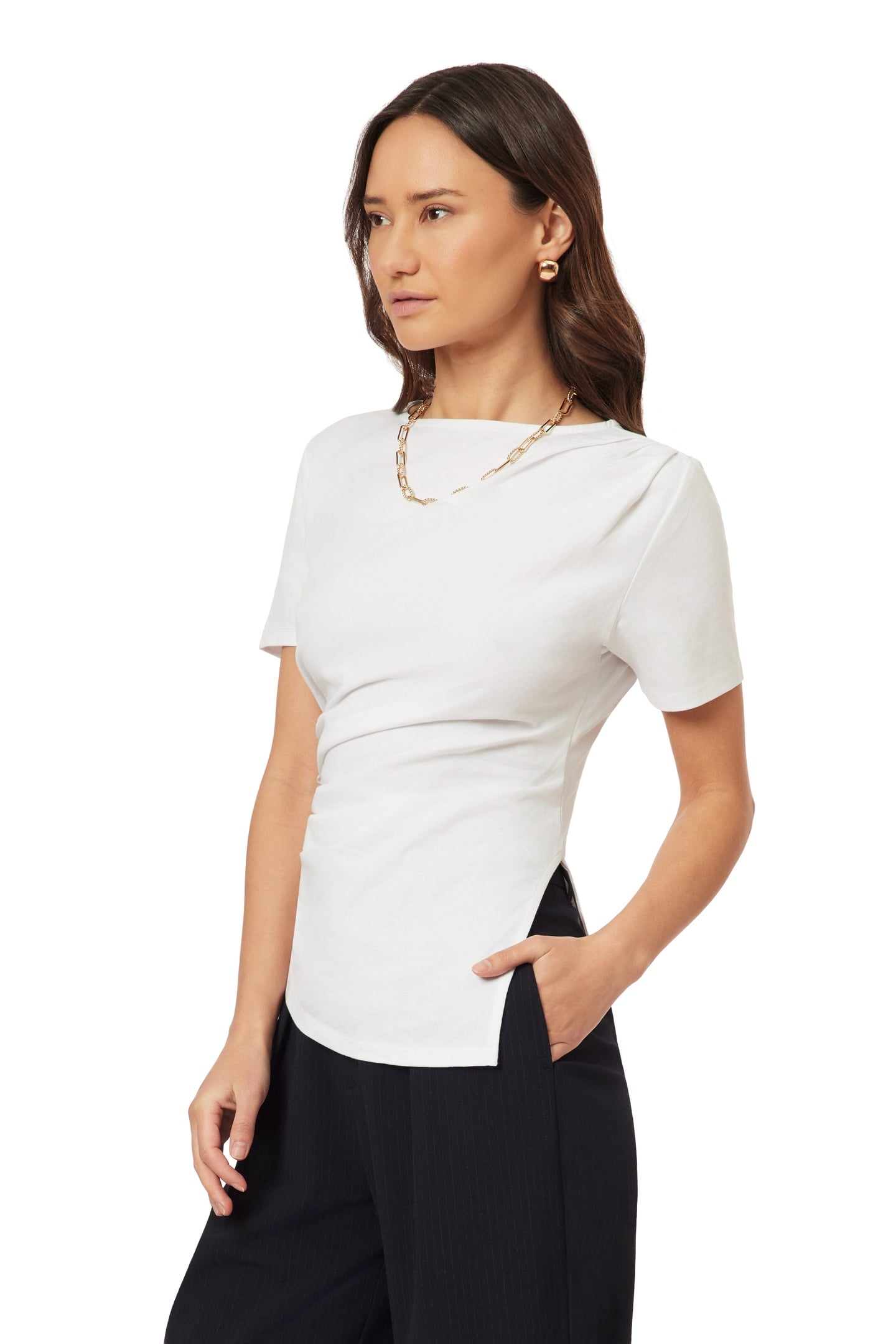 GATHERED ASYMMETRIC TEE BRILLIANT WHITE 4