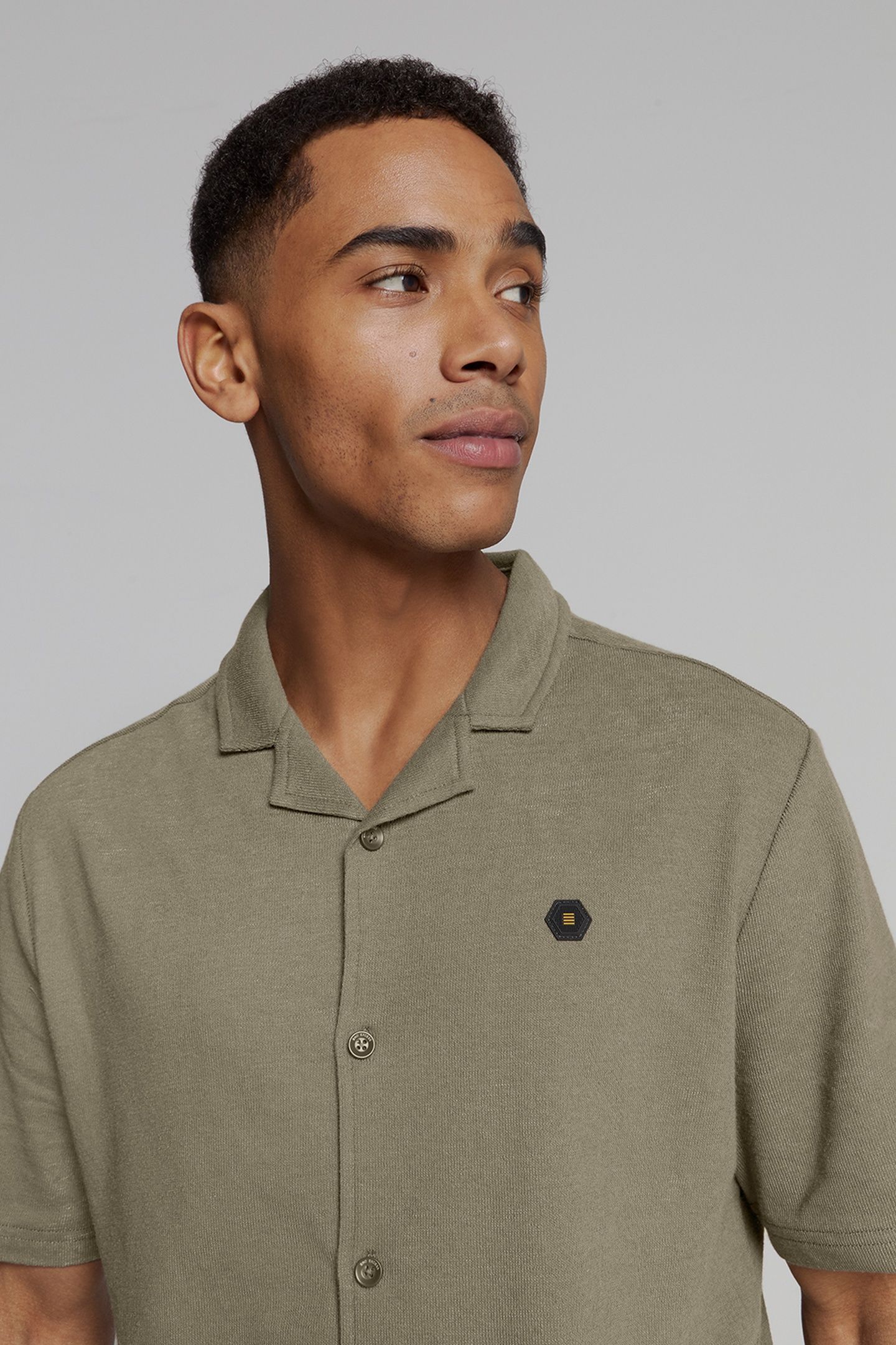 SHIRT SHORT SLEEVE JERSEY REVERS COLLAR SOLID TERRY DARK MOS 3