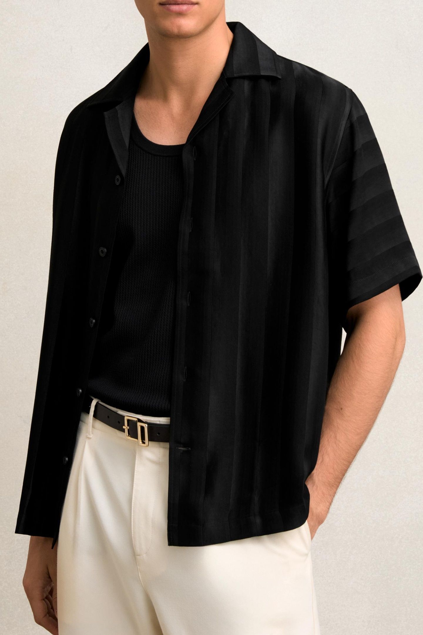 SS STRIPE JACQUARD CUBAN SHIRT BLACK 3