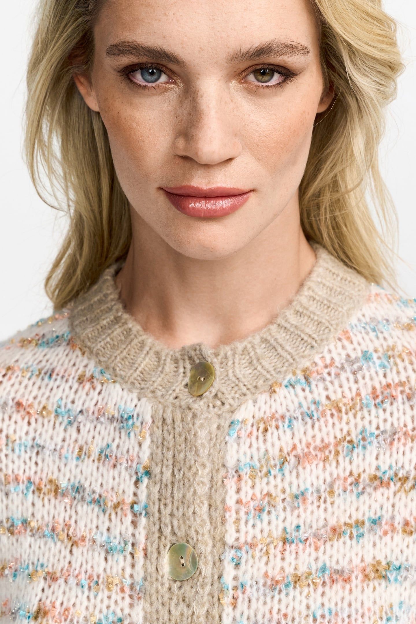 CREW-NECK CARDIGAN STRIPE CAFFEE LATTE 5
