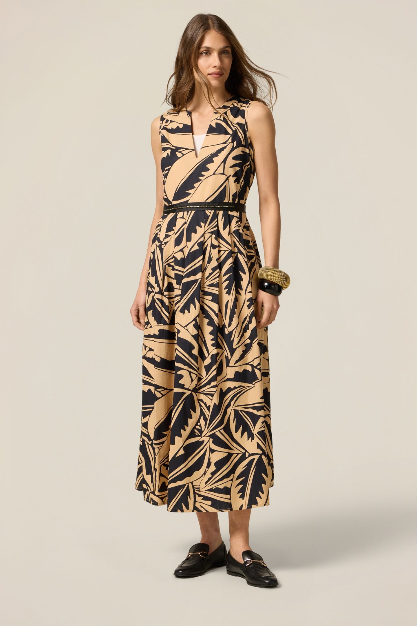PATTERNED POPLIN DRESS BEIGE 3