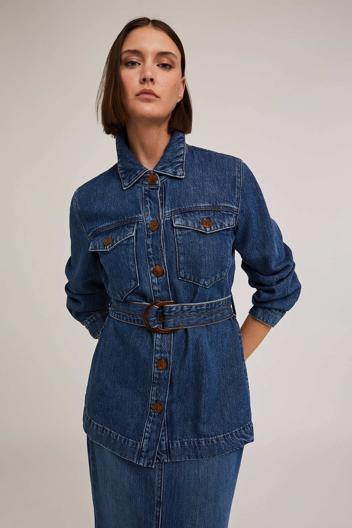LYOCELL BLEND DENIM SAHARAN JACKET BLUE 1