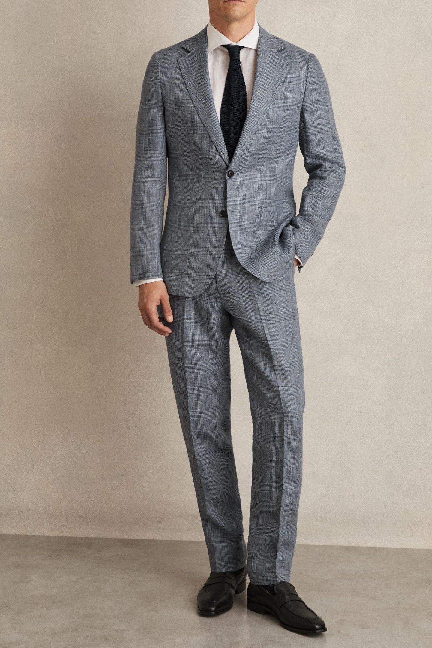 PRINCE OF WALES CHECK LINEN TROUSER SOFT BLUE 2