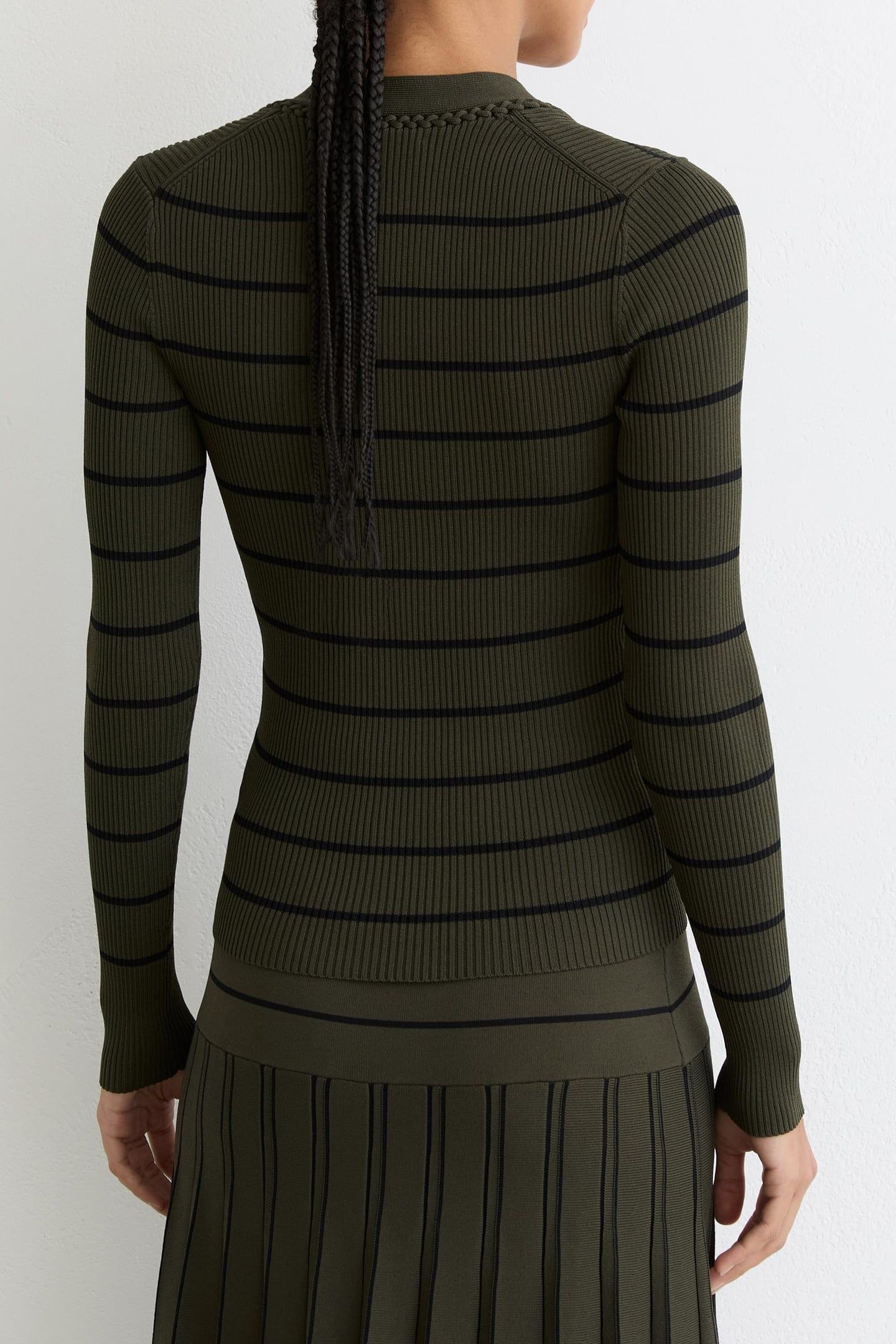STRIPED CRAFT STITCH TOP KHAKI GREEN/BLACK 3