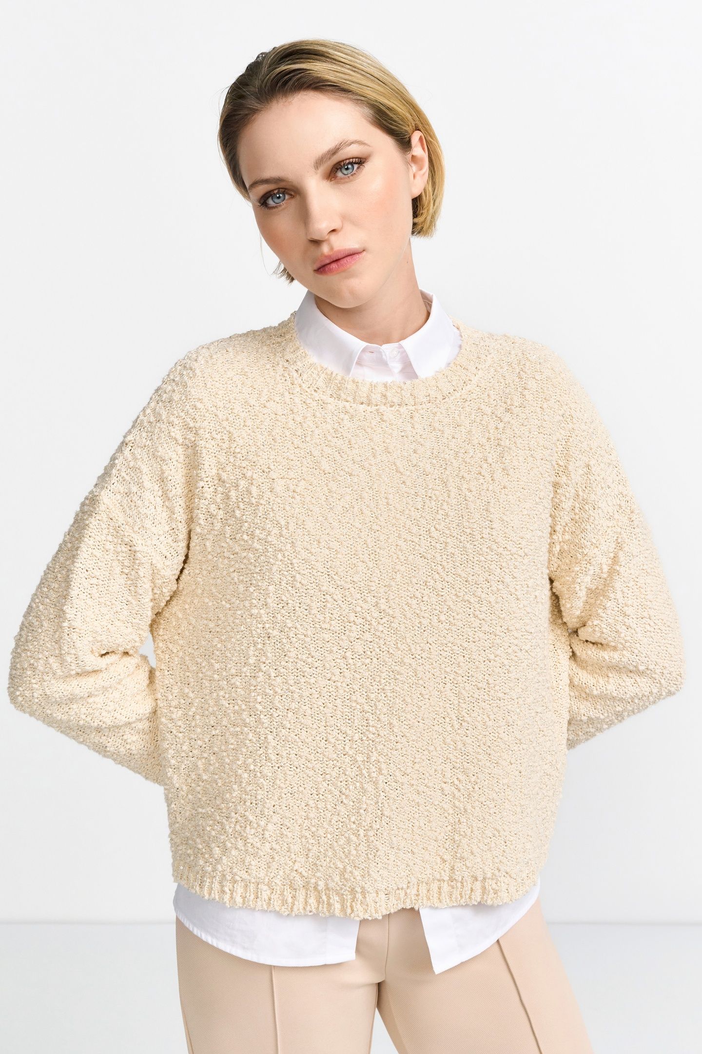 SLUB YARN CREW NECK PEARL WHITE 2
