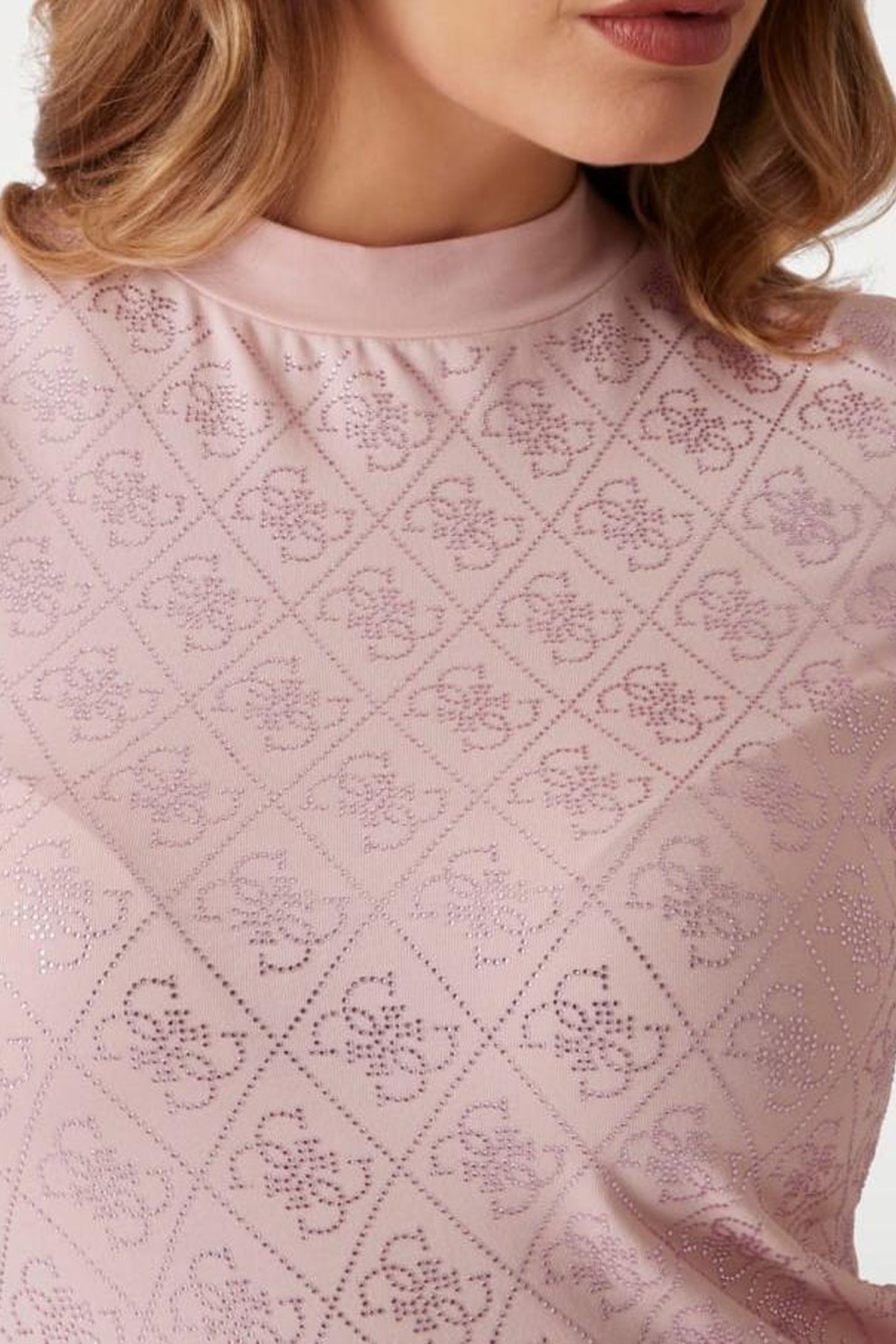GUESS ECO SS MOCK NECK ALL OVE PINK ROSES 2