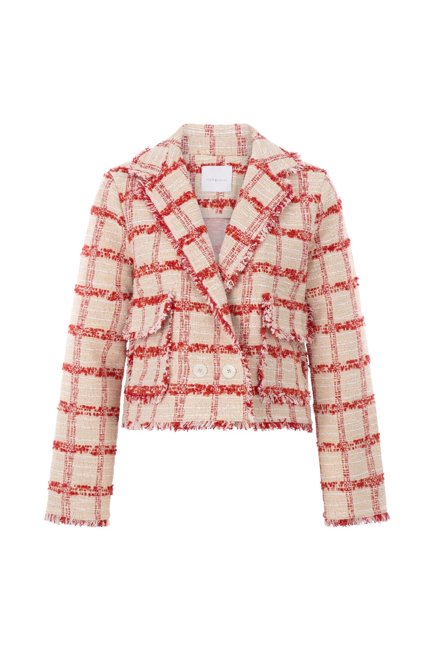 SHORT CHECKED BOUCLE JACKET SUNSET RED 4