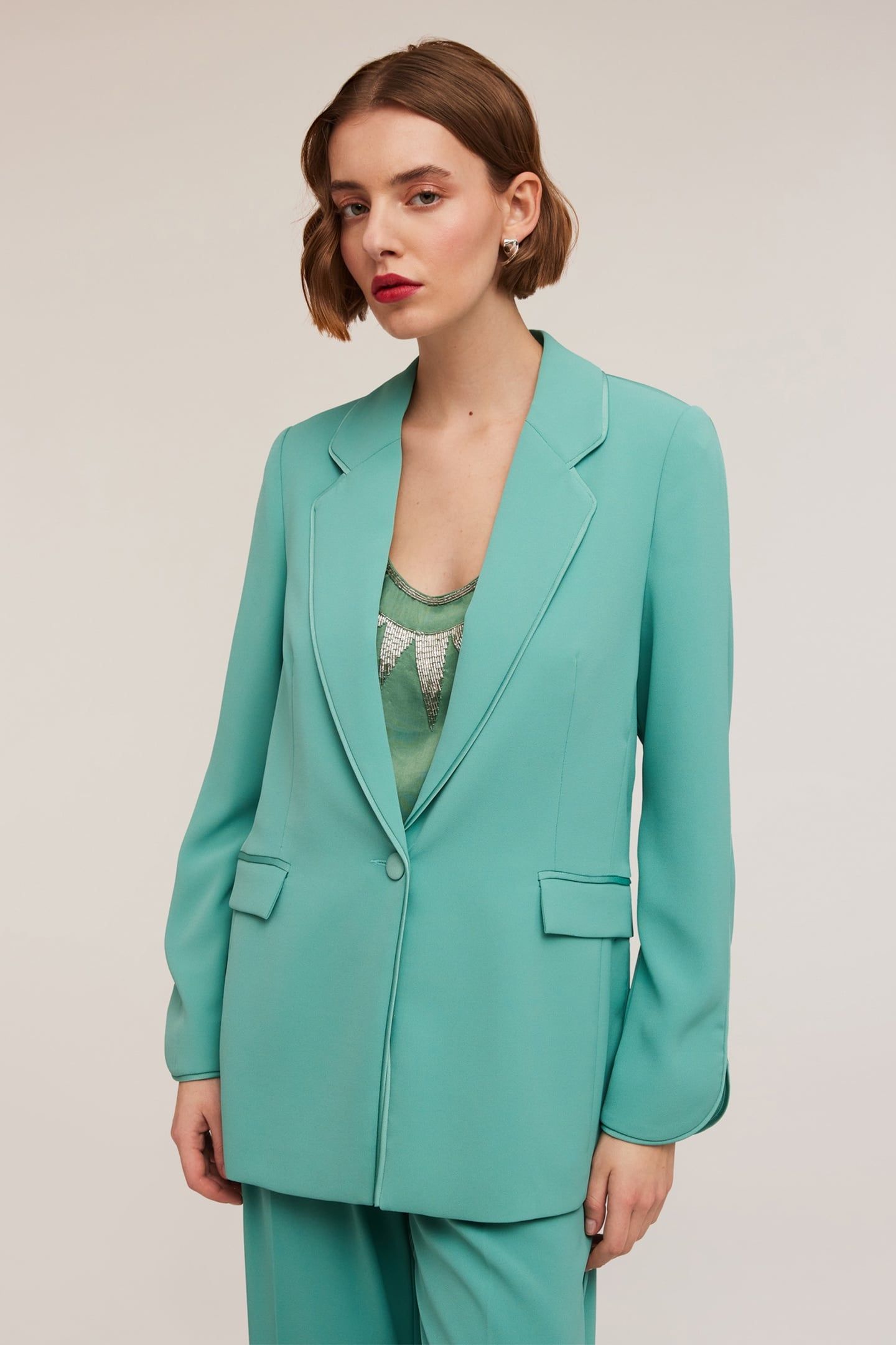 SUIT BLAZER WITH MATCHING PIPING WATER GREEN 1