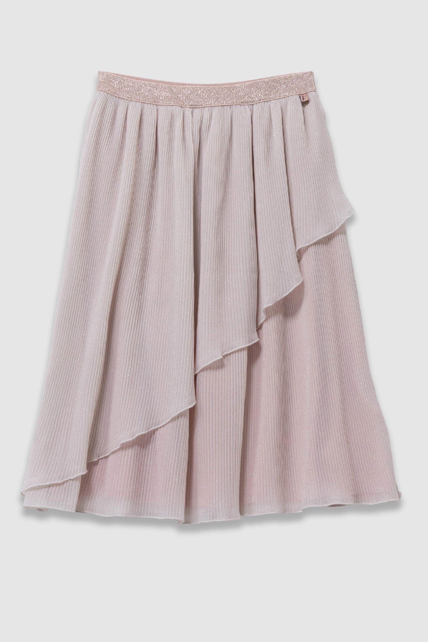 PINK PLEATED SKIRT WITH ASYMMETRICAL FLOUNCE 1