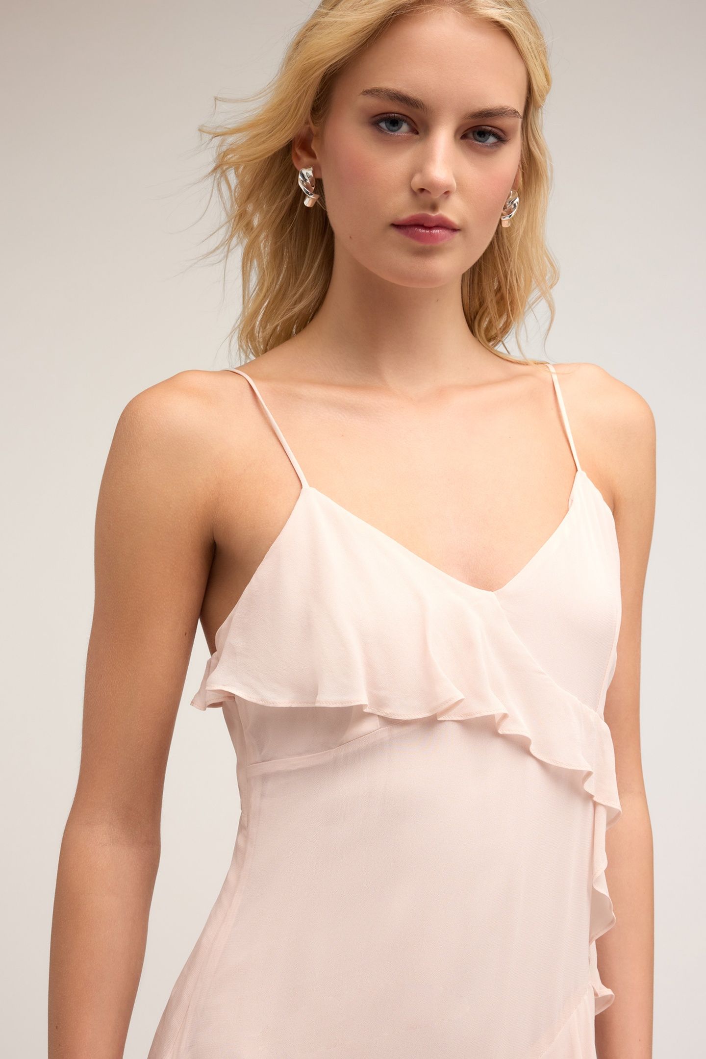 FLOUNCED MIDI DRESS WITH RUCHING PINK 4
