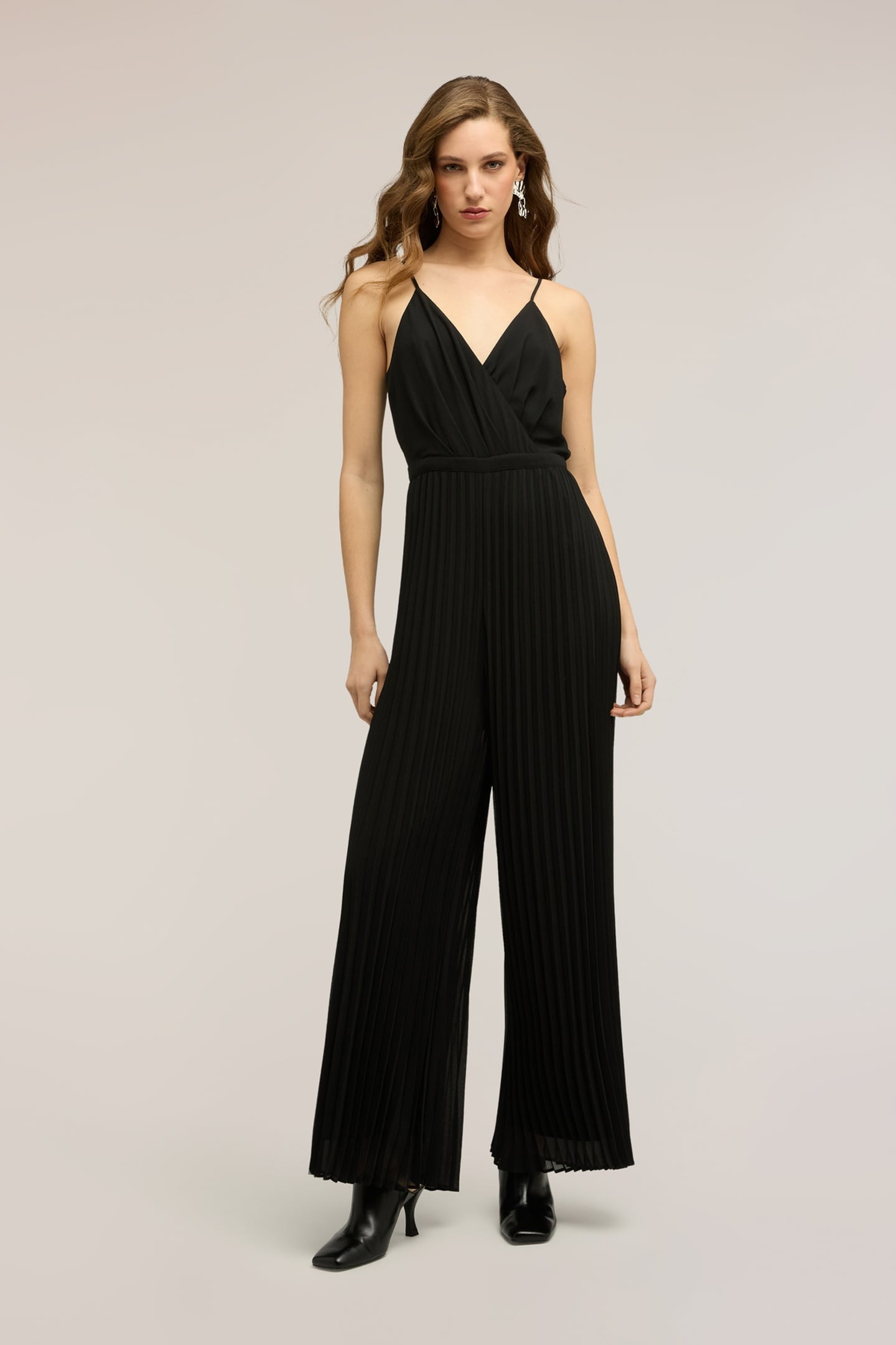 LONG PLEATED GEORGETTE JUMPSUIT BLACK 1
