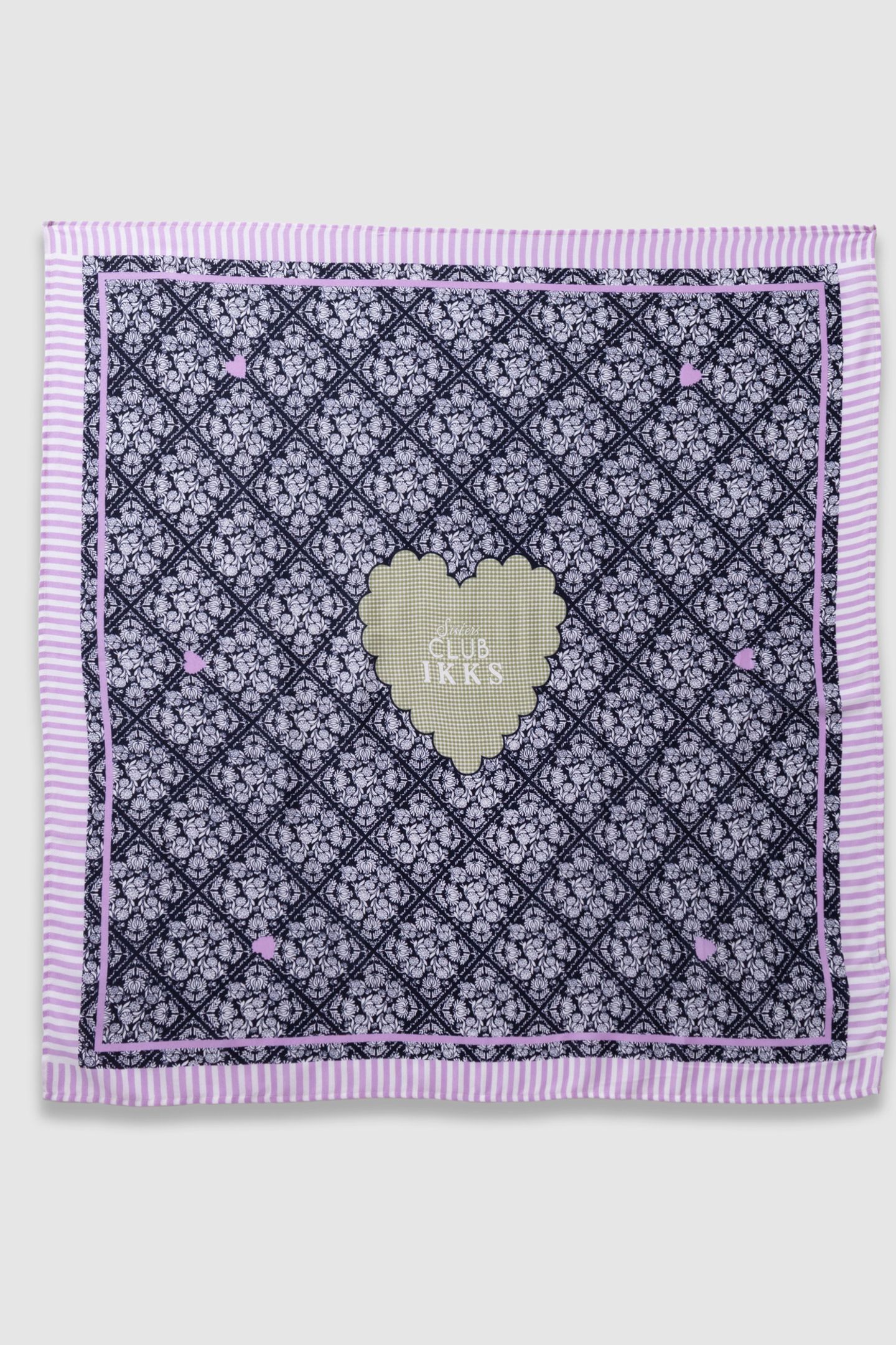 GINGHAM HEART AND FLORAL PRINT NAVY SCARF 2