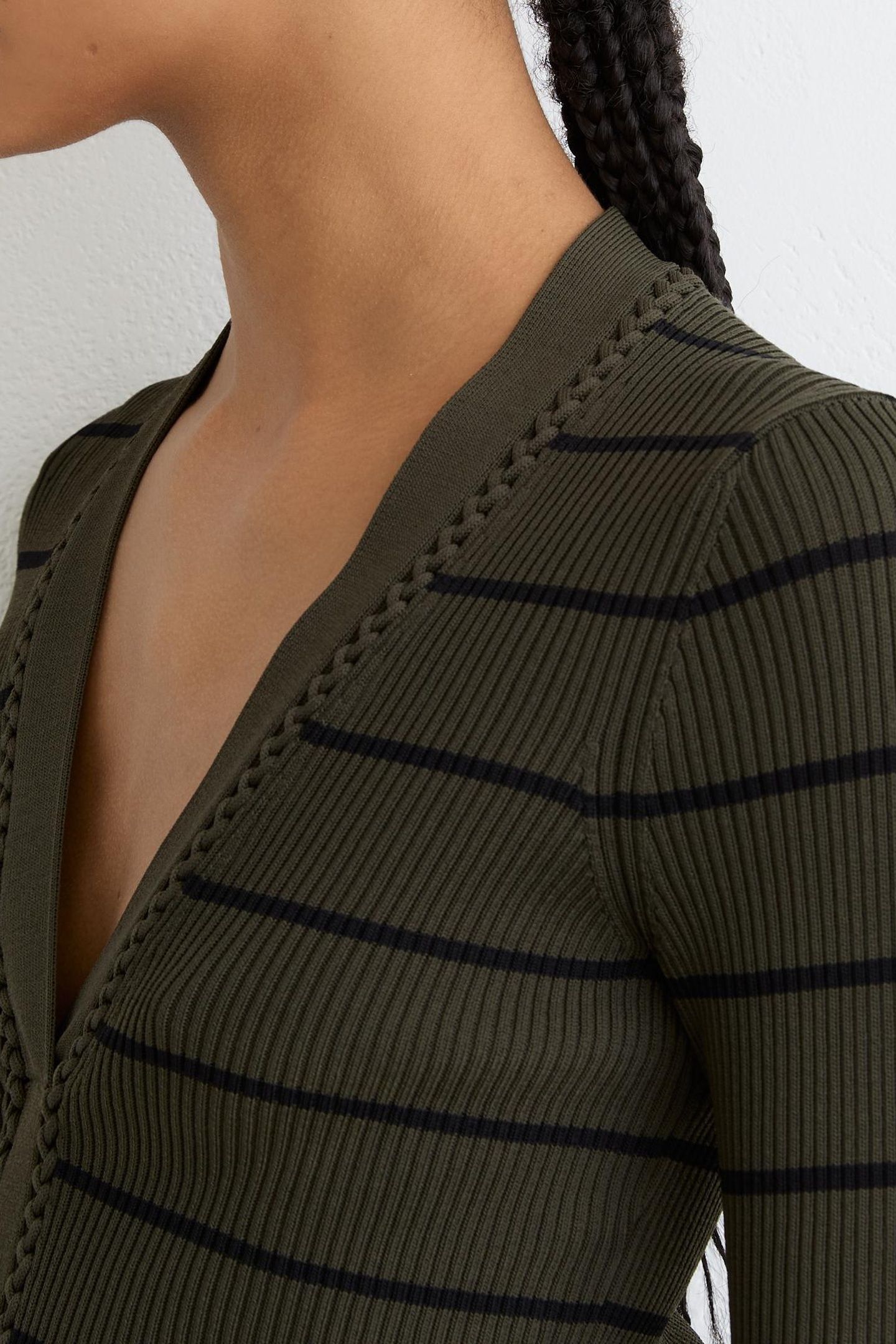 STRIPED CRAFT STITCH TOP KHAKI GREEN/BLACK 5