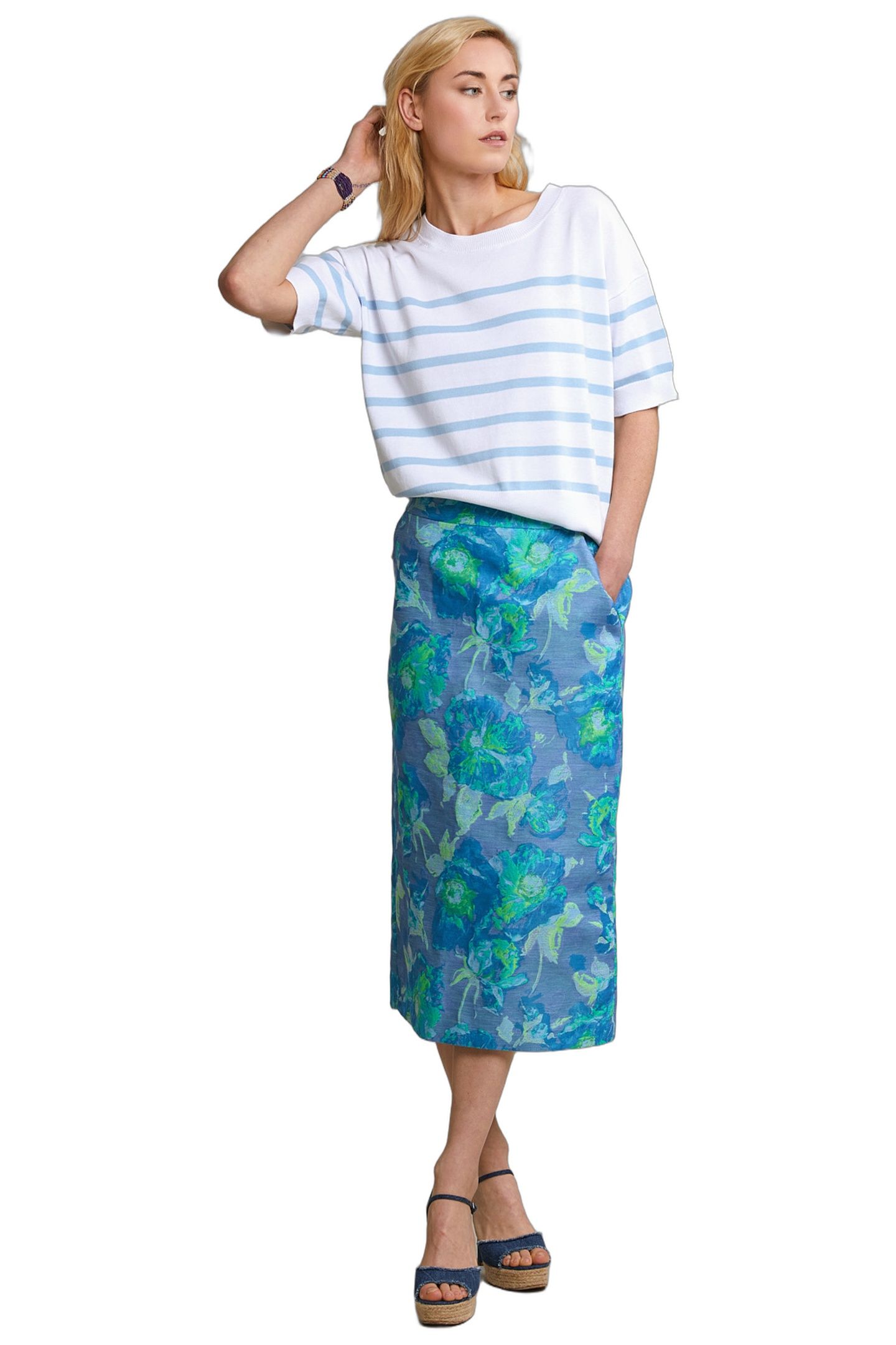 BLUE/GREEN FLORAL MIDI SKIRT 3