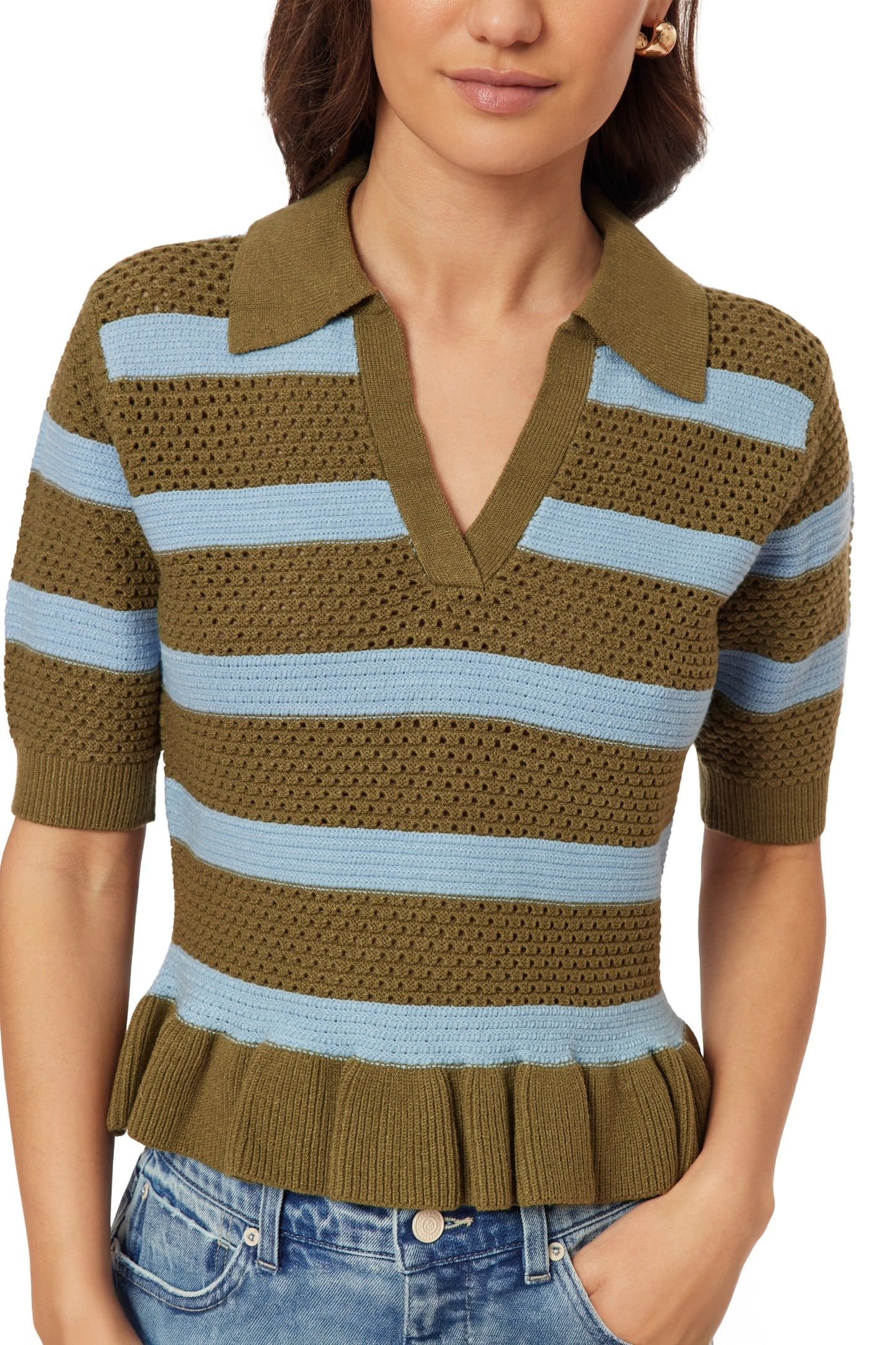 POINTELLE PEPLUM TEE GREEN MOSS/CERULEAN 2
