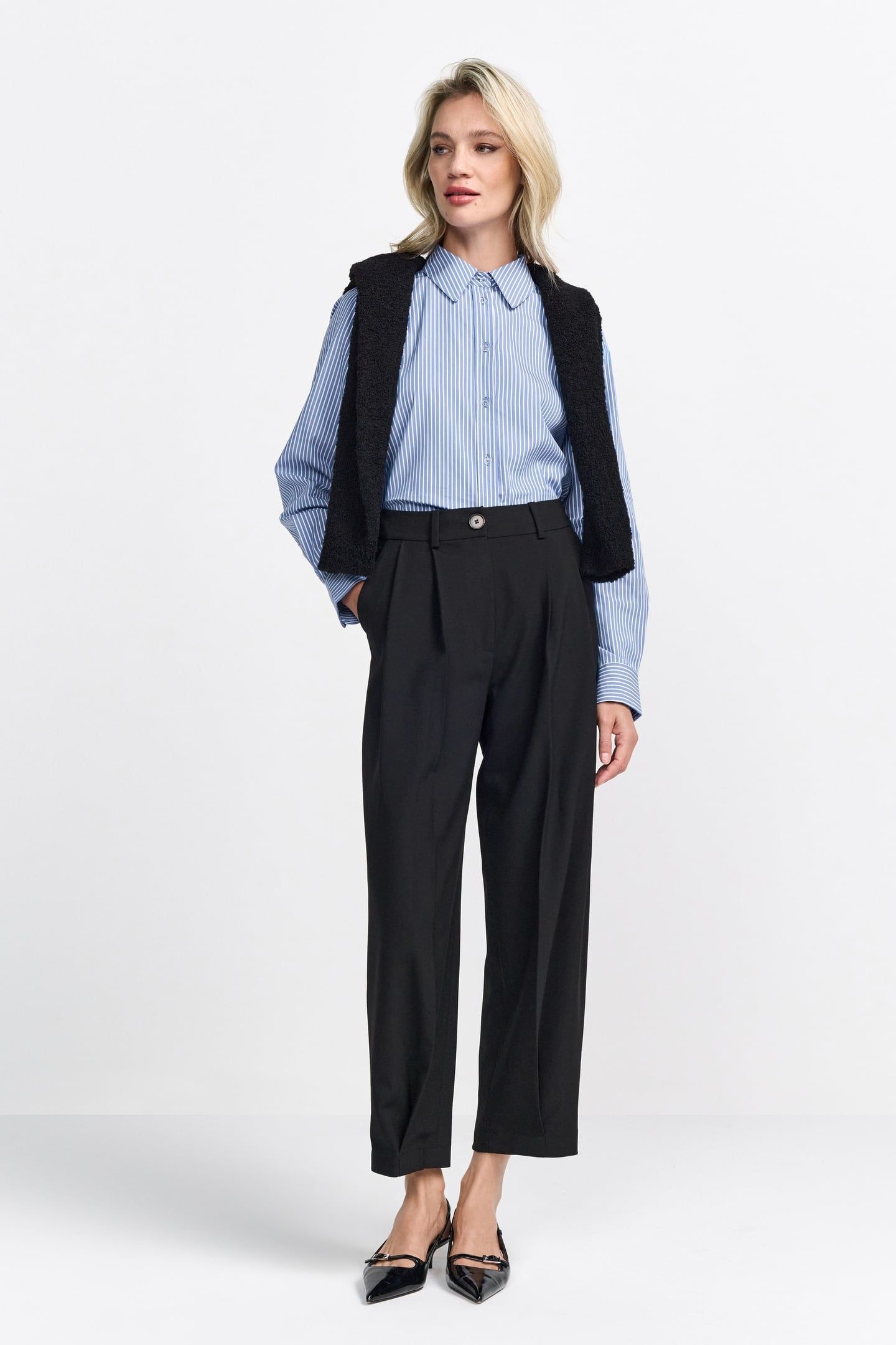 COTTON STRIPED BASIC BLOUSE SKYWAY BLUE 1