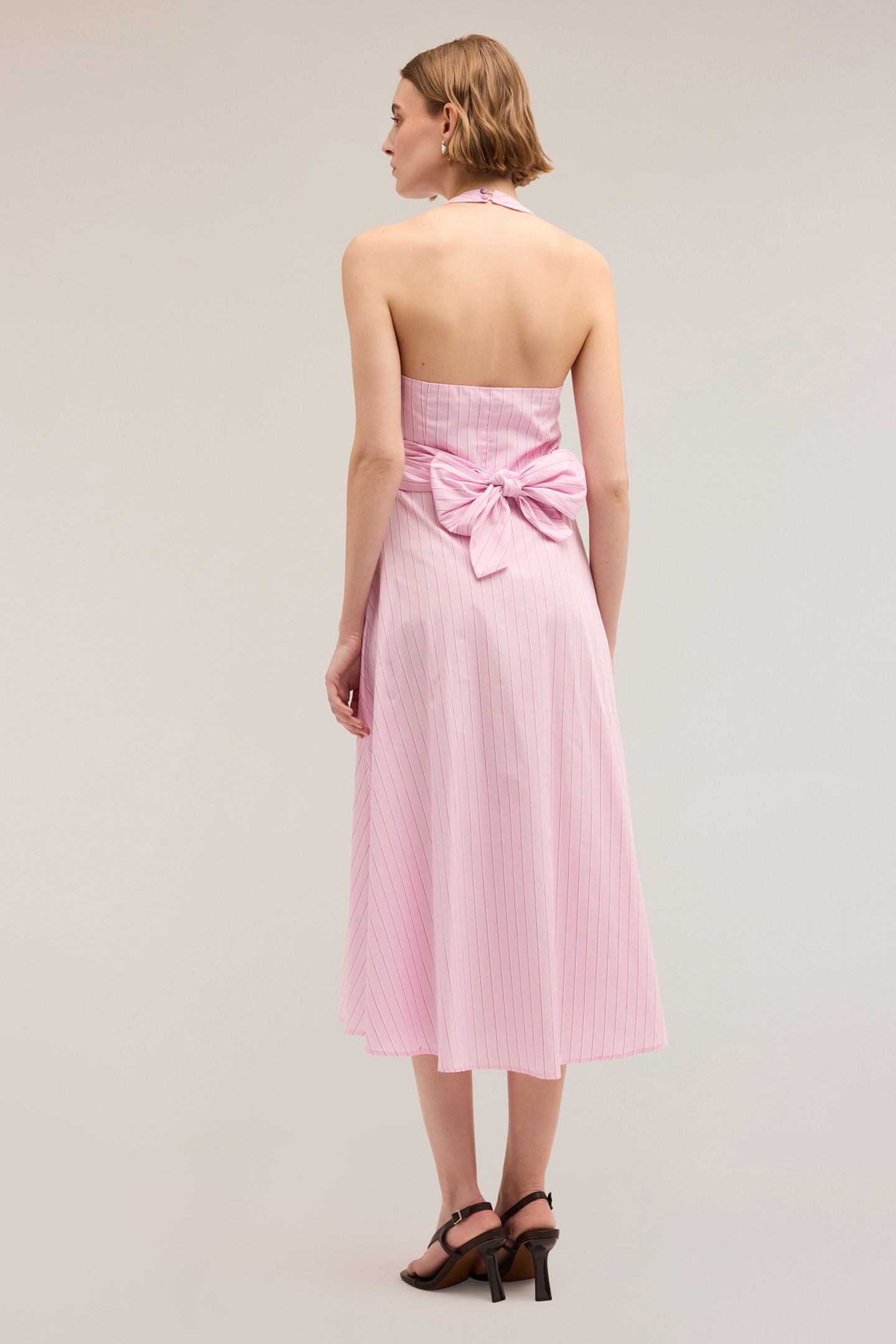 STRIPED PATTERN POPLIN DRESS PINK 2