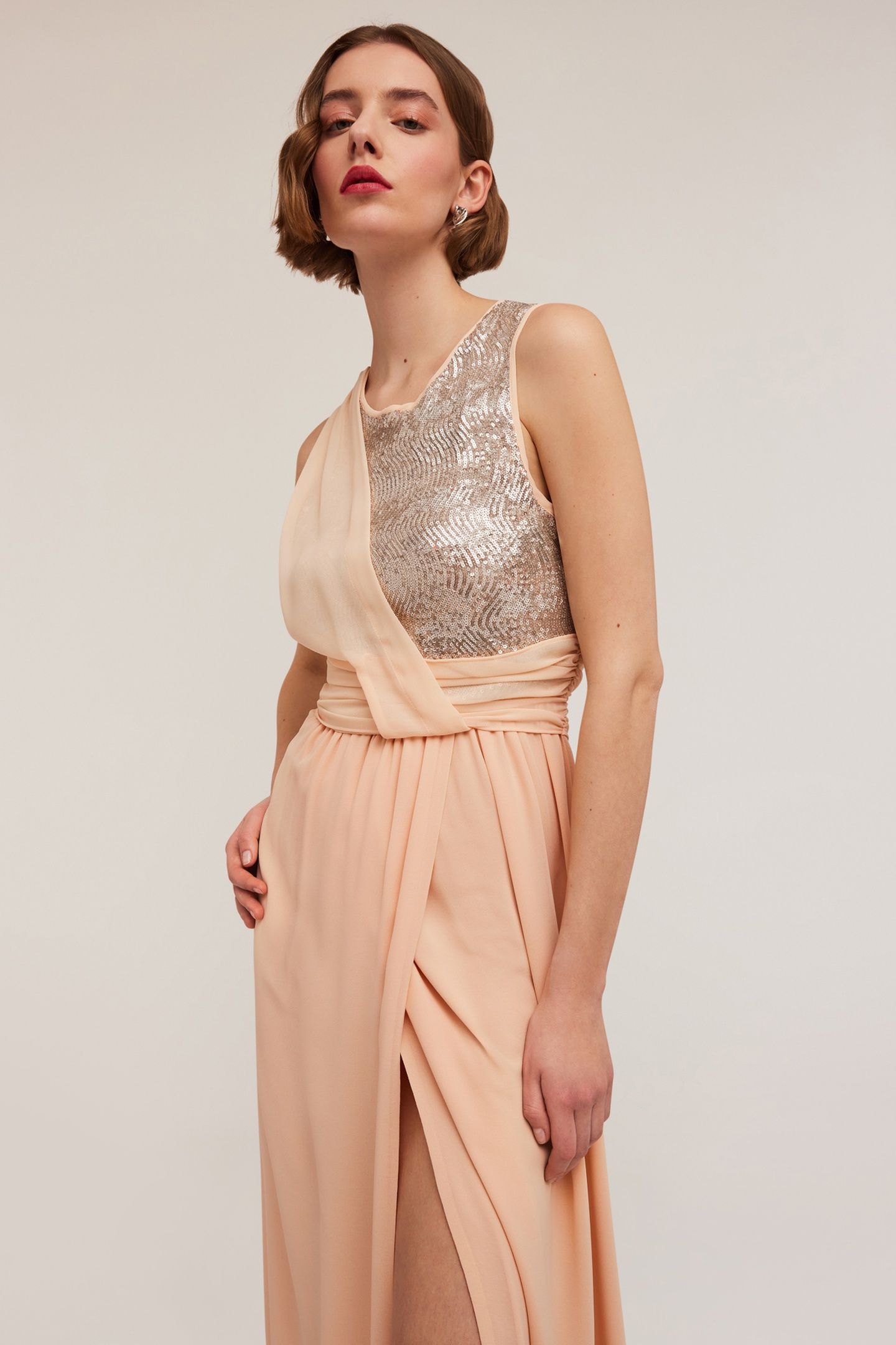 LONG PEPLUM DRESS WITH FULL SEQUIN BODICE PINK 3