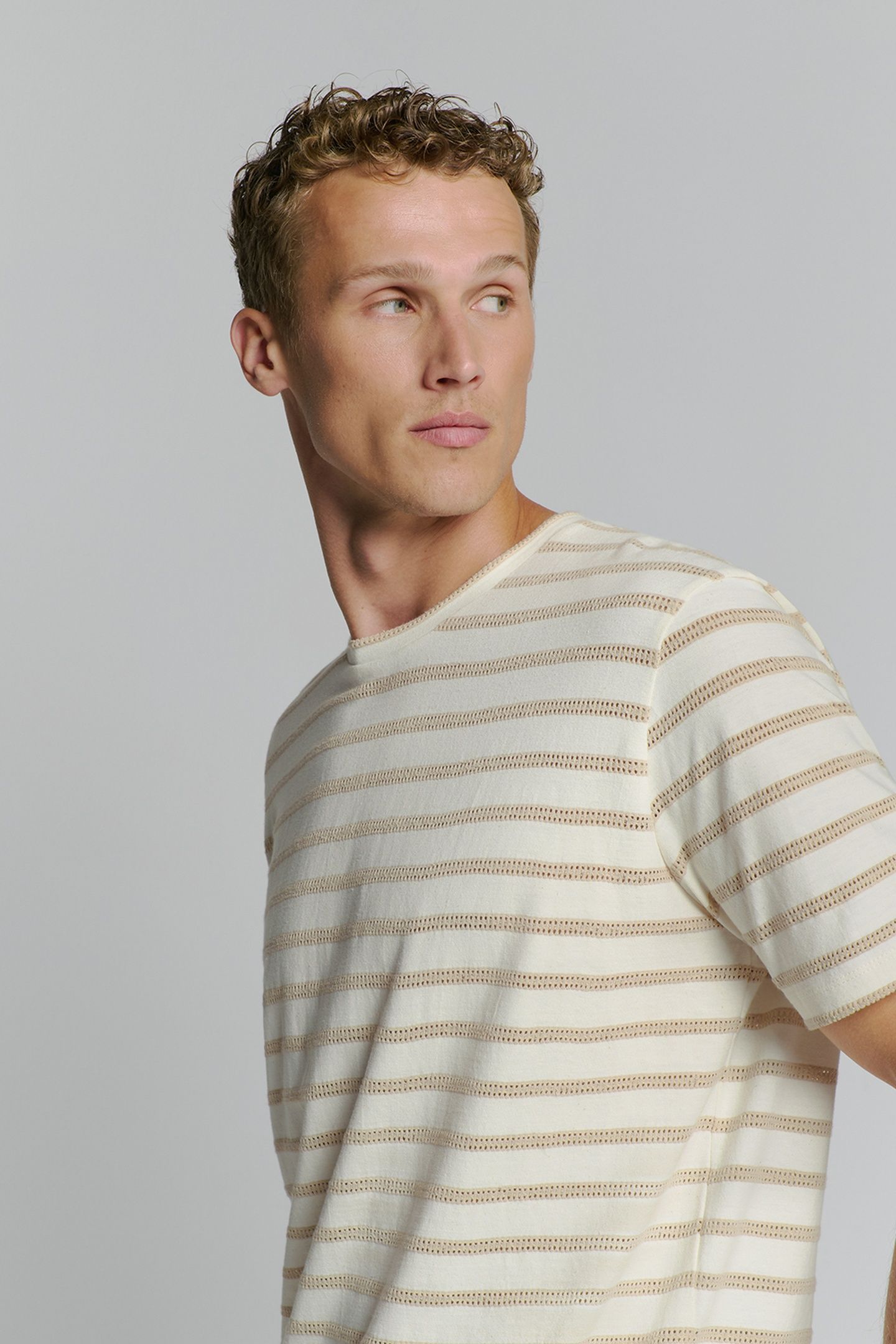 T-SHIRT CREWNECK JACQUARD STRIPES OFFWHITE 3