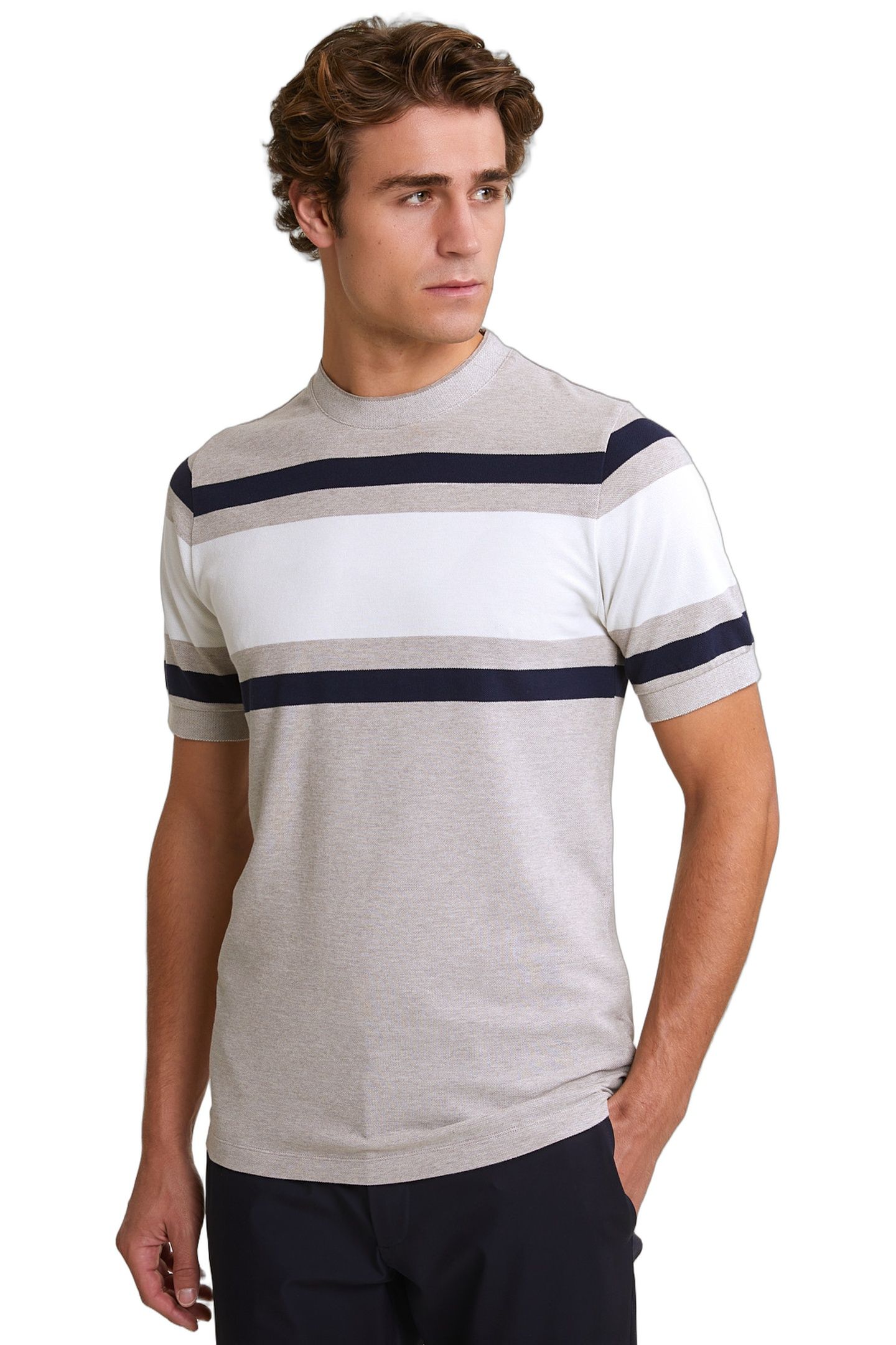 CUSTOM FIT SPORTY STRIPED T-SHIRT OLD WOOD MIX 1