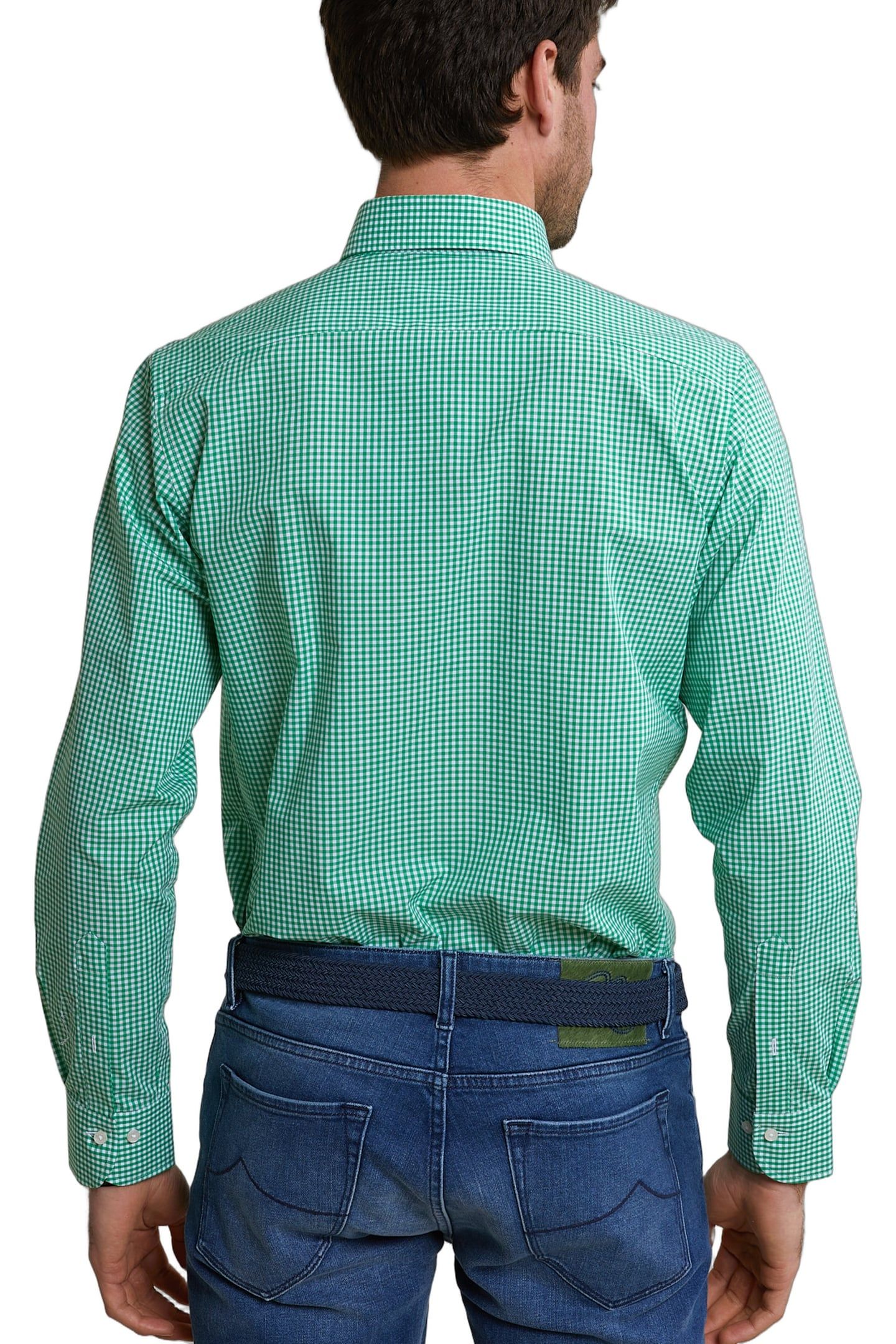 CUSTOM FIT CHECKED COTTON SHIRT GREEN/WHITE 4