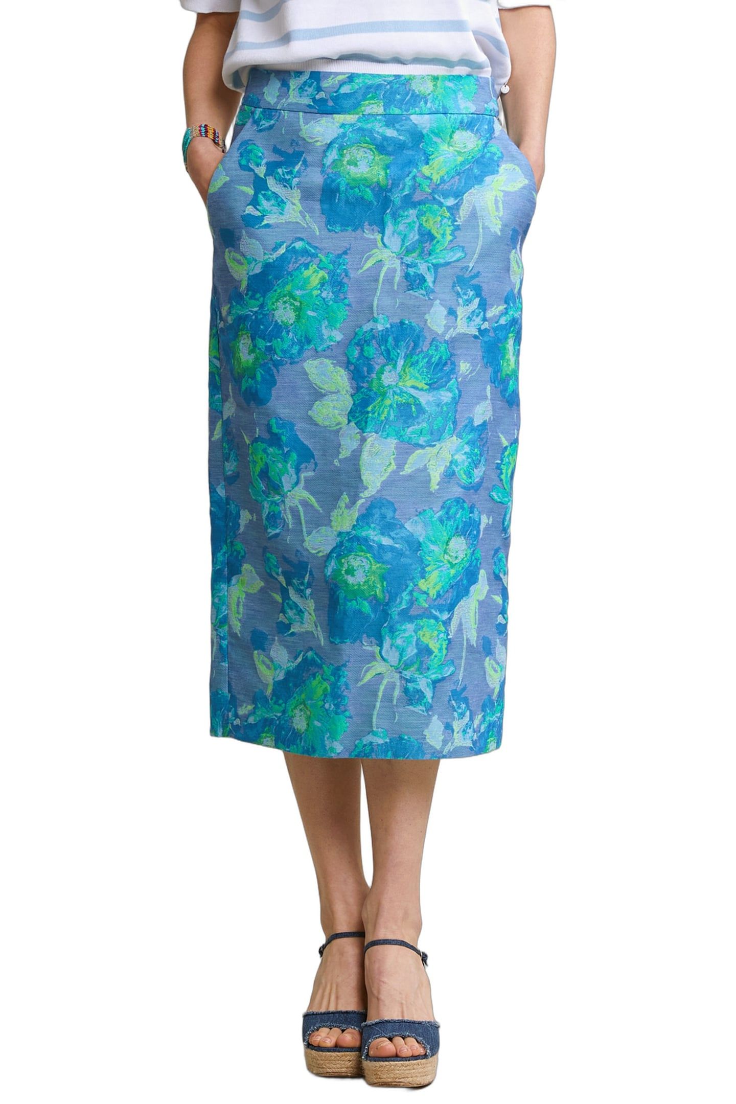 BLUE/GREEN FLORAL MIDI SKIRT 1