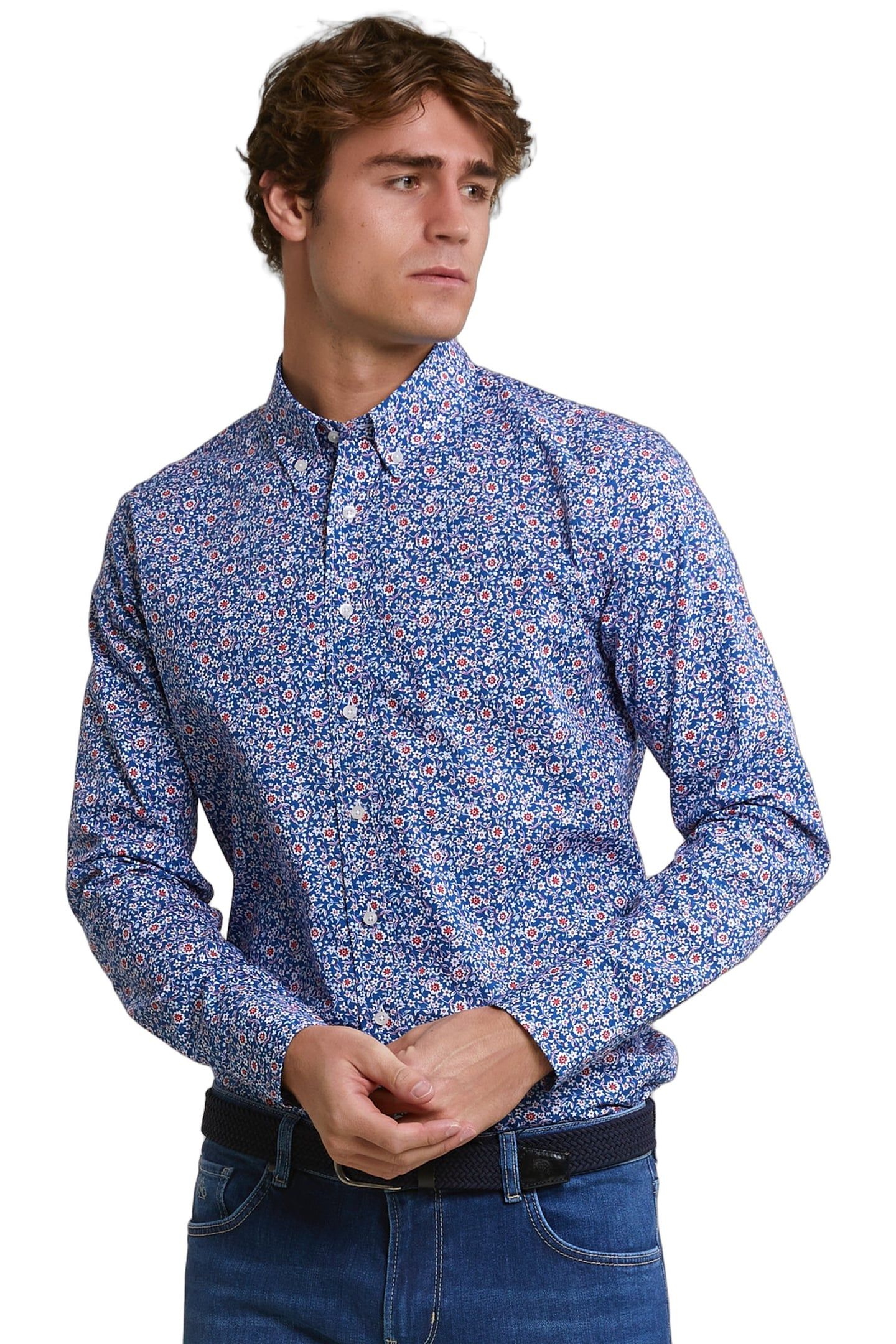 SLIM FIT FLORAL SHIRT BLUE/RED 1