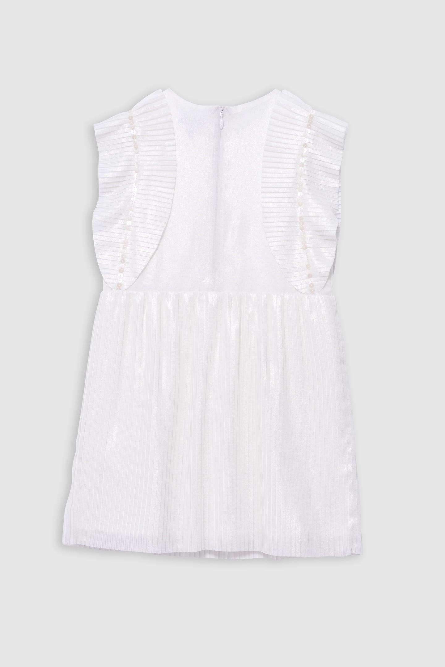ECRU IRIDESCENT PLEATED DRESS WITH RUFFLED SLEEVES 2
